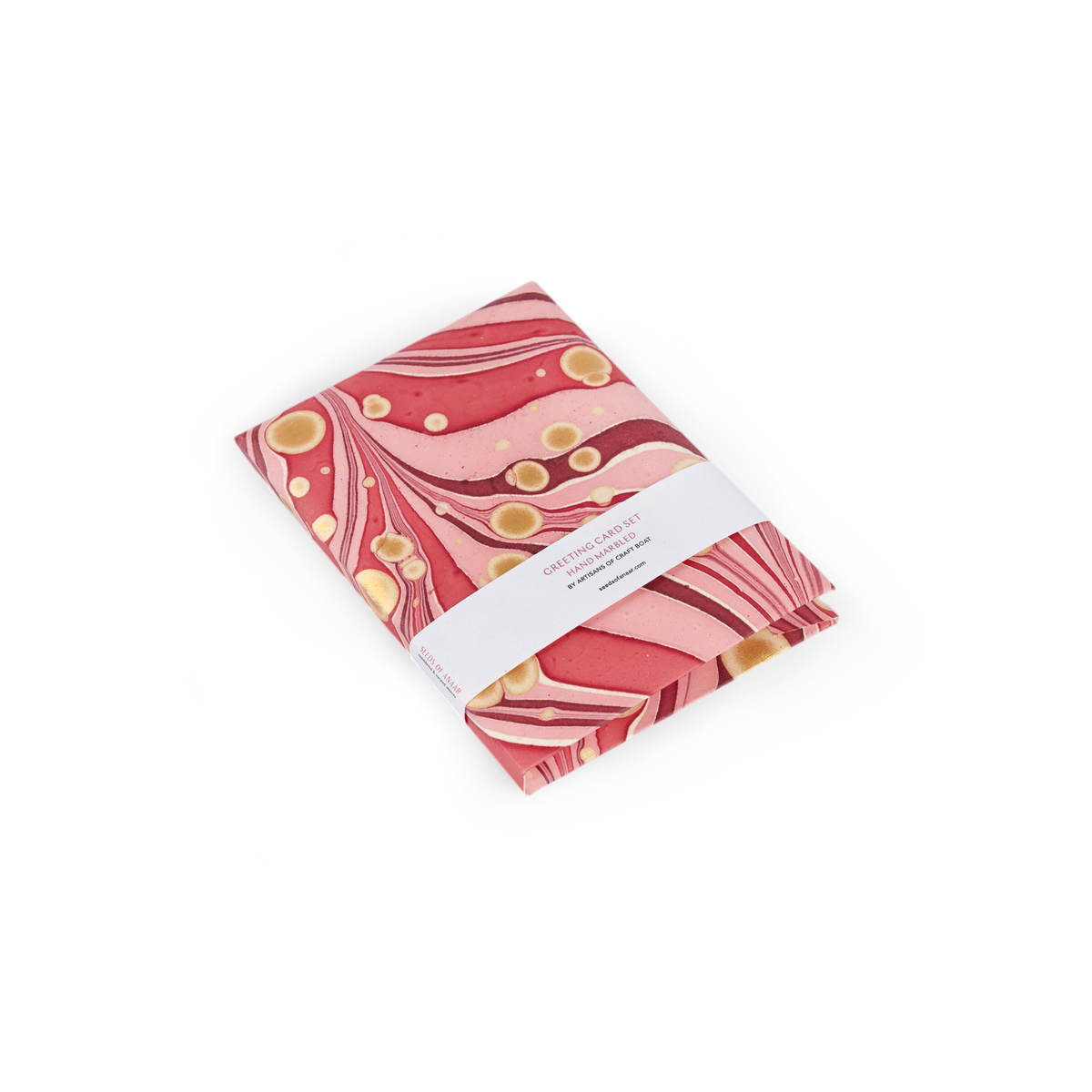 Garnet Red Fire Whirl – Hand Marbled Greeting Card Folder Set  (6” x 4” | 100% Recycled Cotton Paper)