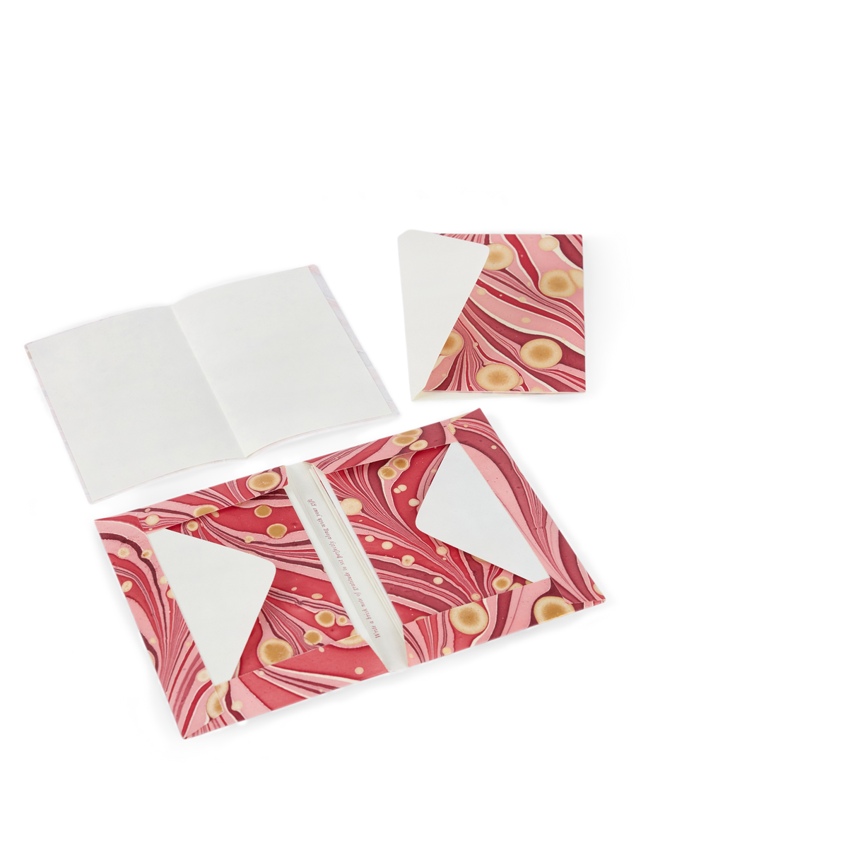 Garnet Red Fire Whirl – Hand Marbled Greeting Card Folder Set  (6” x 4” | 100% Recycled Cotton Paper)