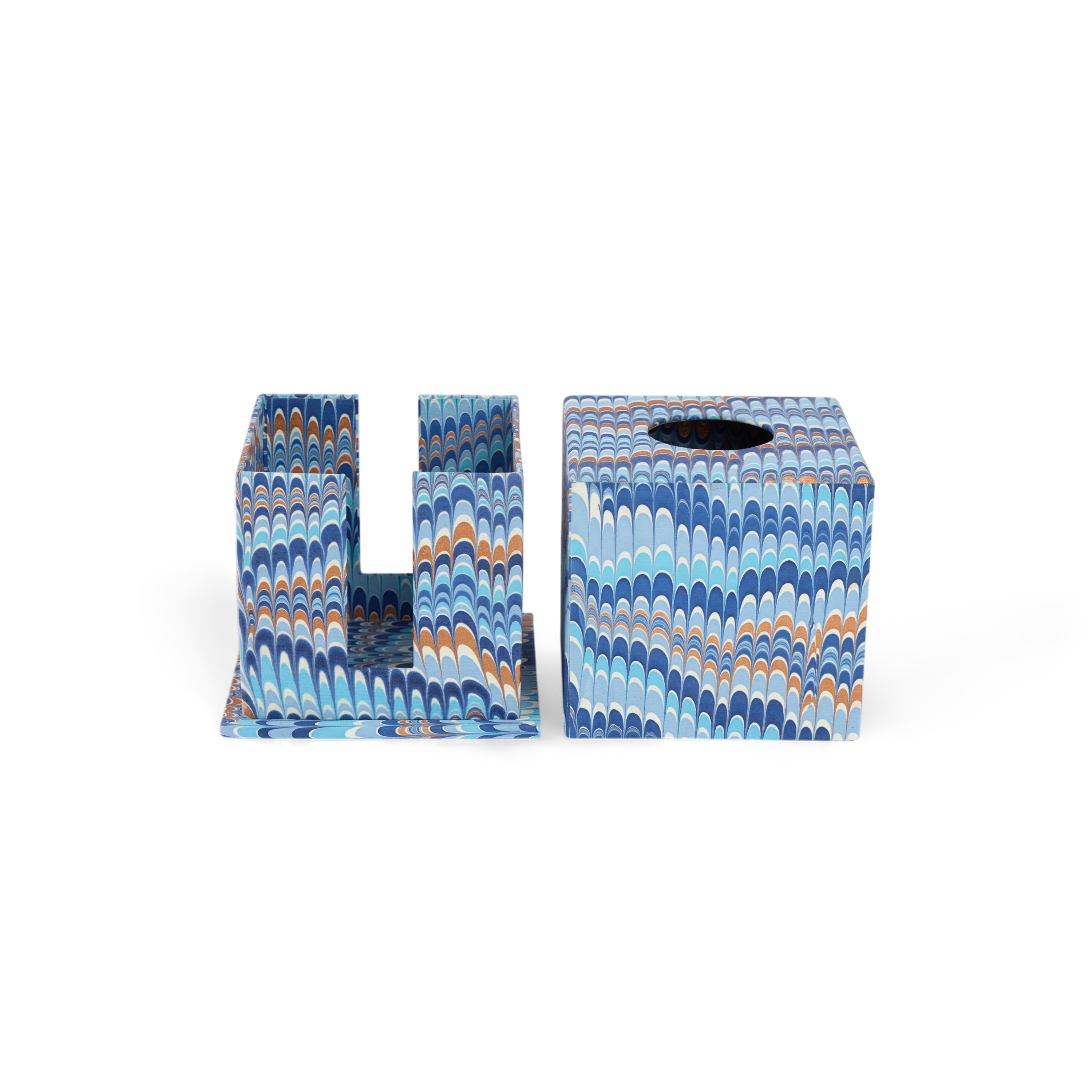 Harbor Blue Mountain – Hand Marbled Tissue Box (5.25” H × 5” W × 5” D | 100% Recycled Cotton Paper)