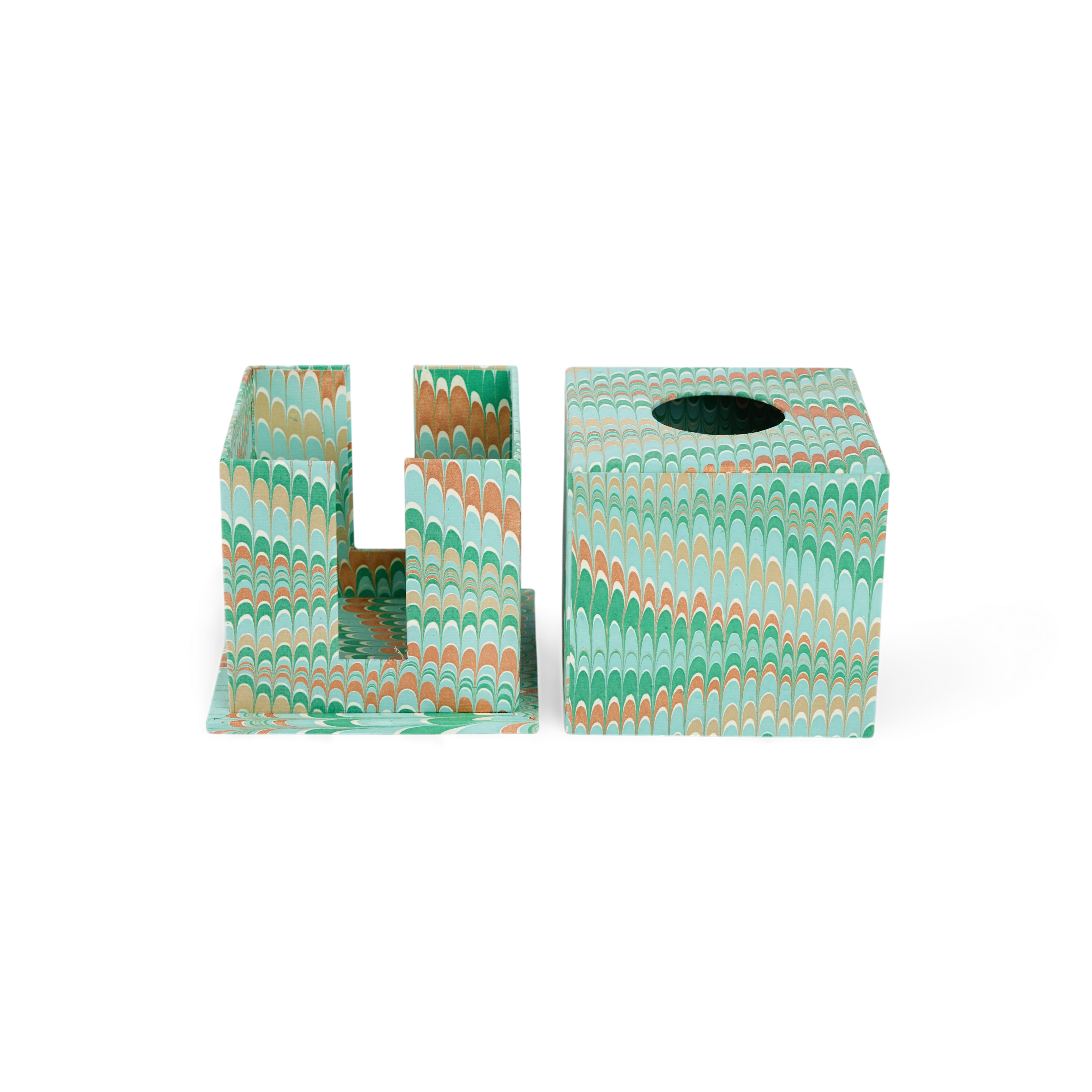 Celadon Green Mountain – Hand Marbled Tissue Box (5.25” H × 5” W × 5” D | 100% Recycled Cotton Paper)