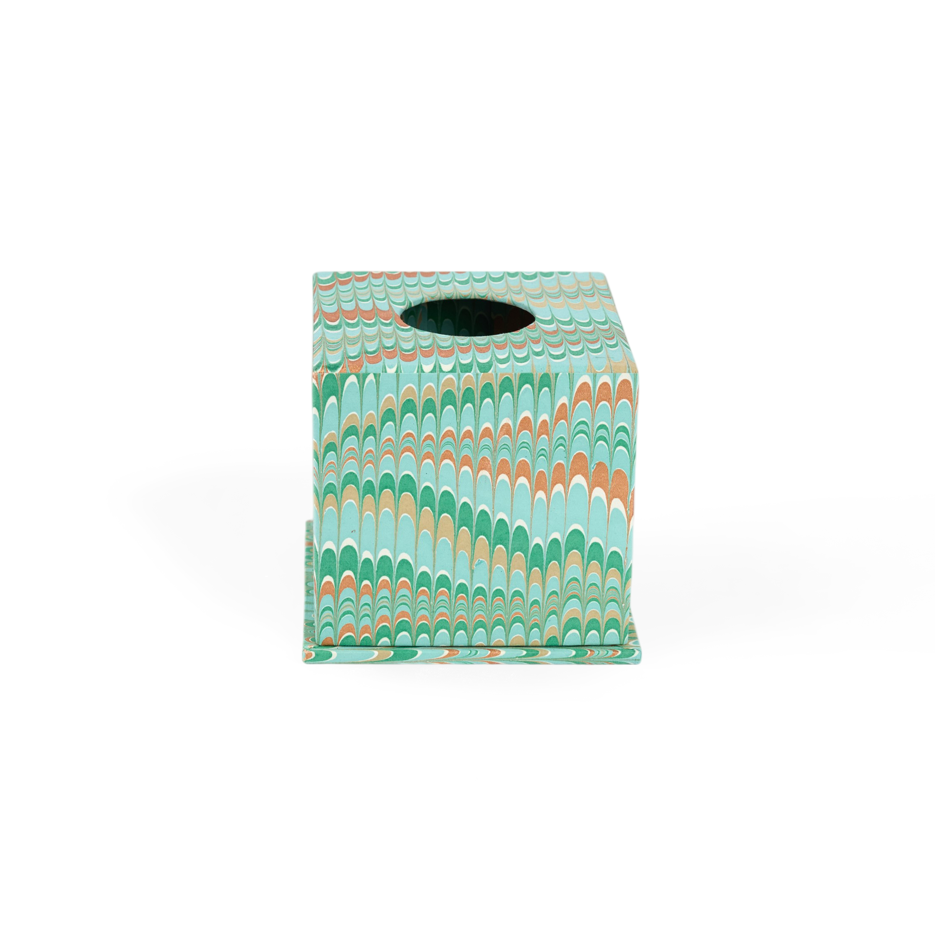 Celadon Green Mountain – Hand Marbled Tissue Box (5.25” H × 5” W × 5” D | 100% Recycled Cotton Paper)