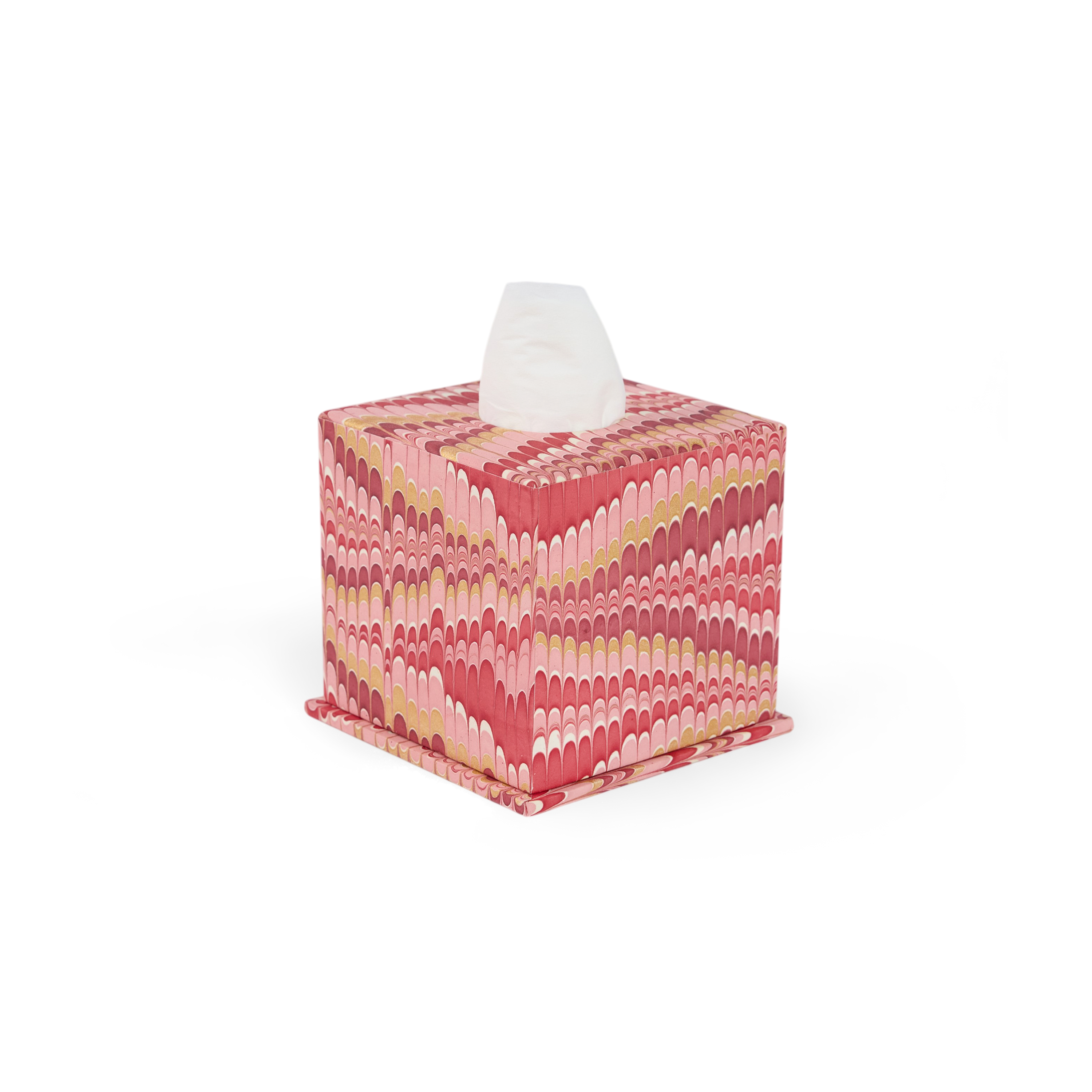 Garnet Red Mountain – Hand Marbled Tissue Box (5.25” H × 5” W × 5” D | 100% Recycled Cotton Paper)