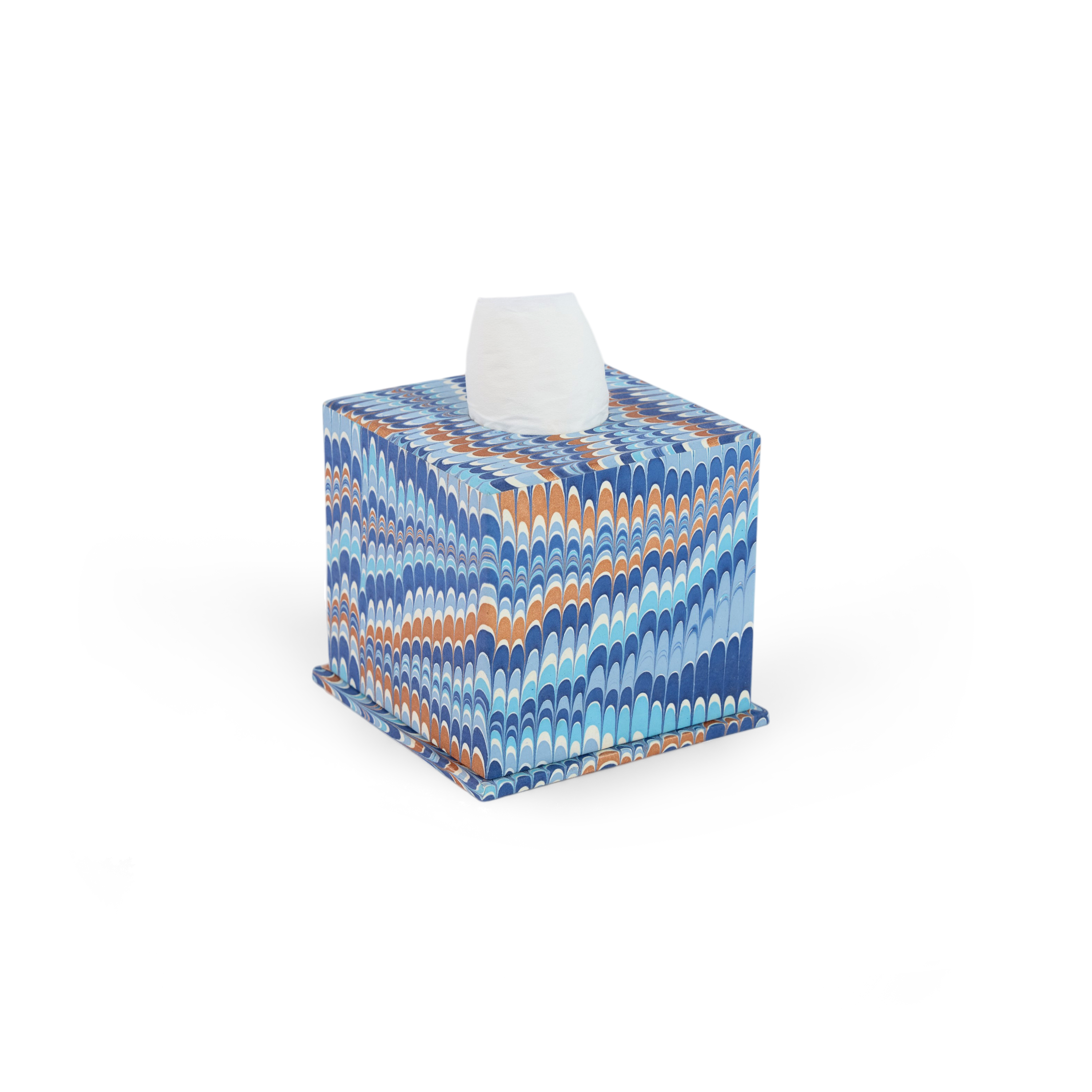 Harbor Blue Mountain – Hand Marbled Tissue Box (5.25” H × 5” W × 5” D | 100% Recycled Cotton Paper)