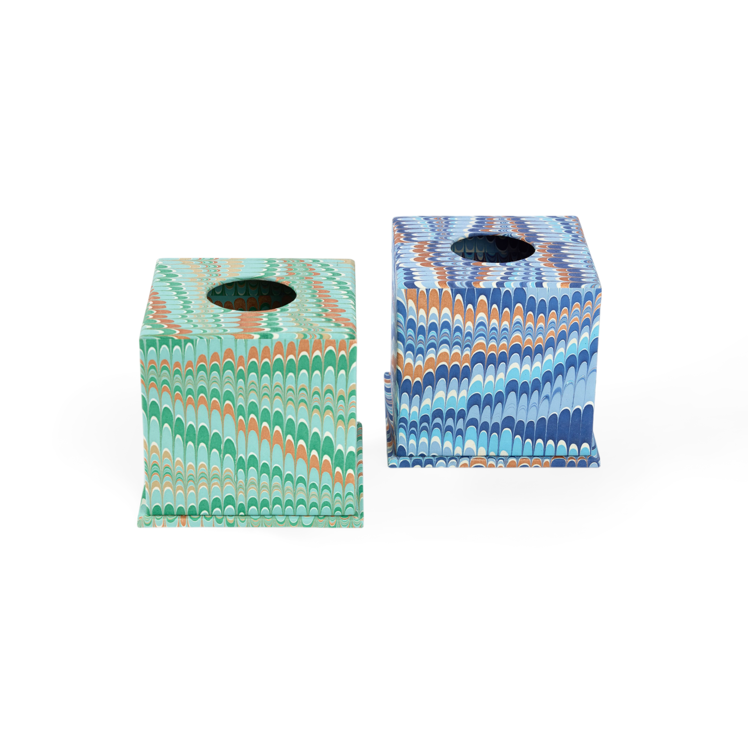 Celadon Green Mountain – Hand Marbled Tissue Box (5.25” H × 5” W × 5” D | 100% Recycled Cotton Paper)