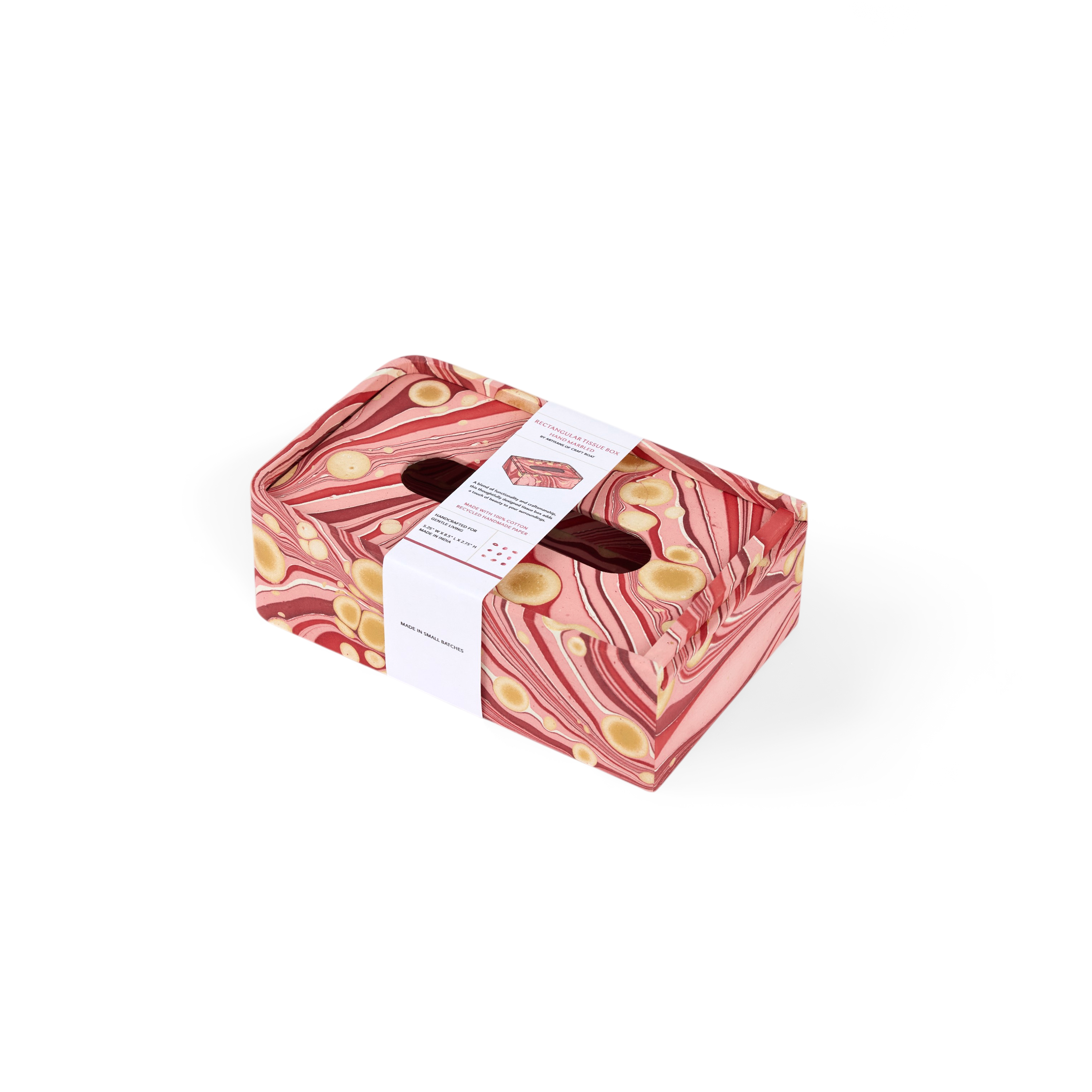 Garnet Red Fire Whirl – Hand Marbled Tissue Box Cover (5.25” W x 8.5” L x 2.75” H)