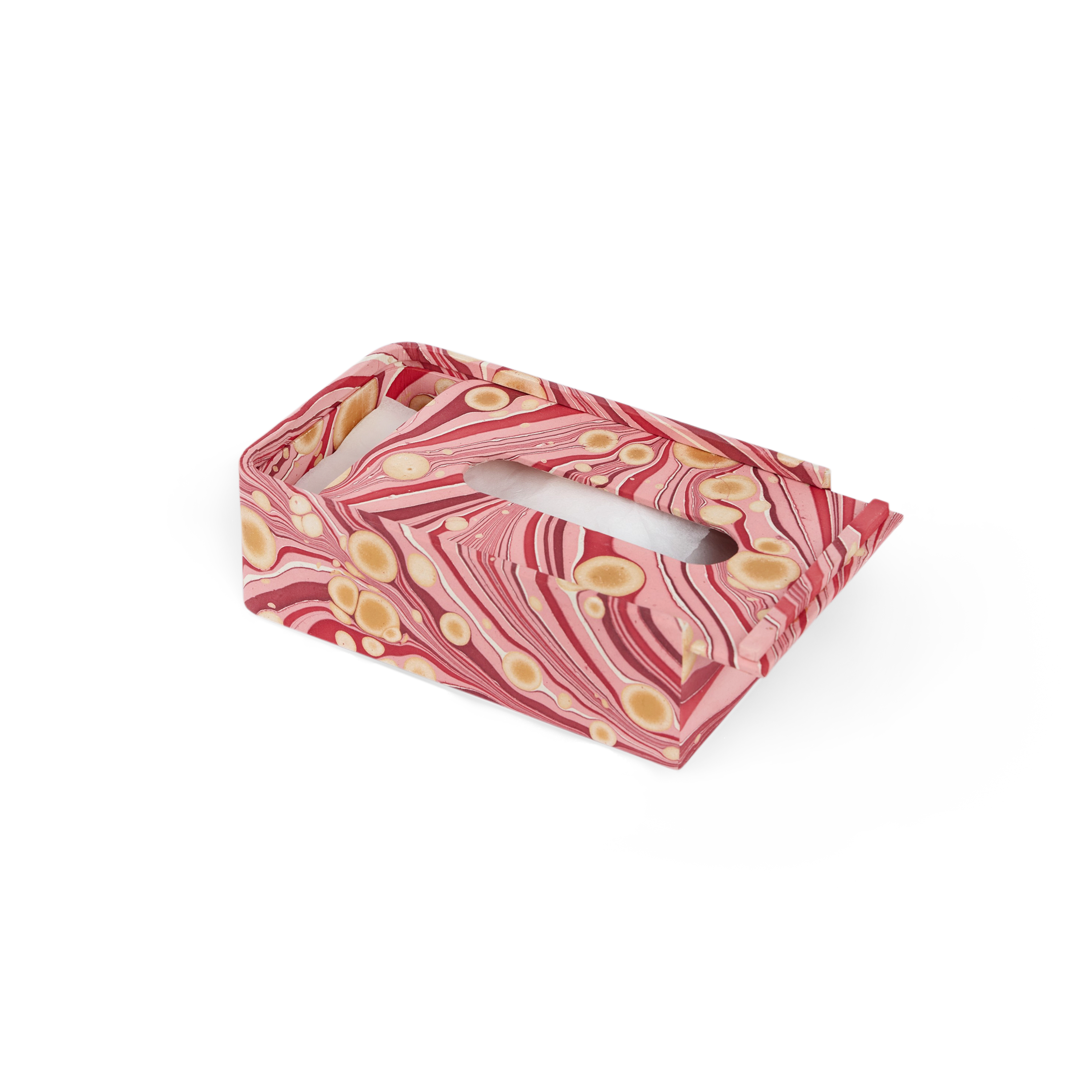 Garnet Red Fire Whirl – Hand Marbled Tissue Box Cover (5.25” W x 8.5” L x 2.75” H)
