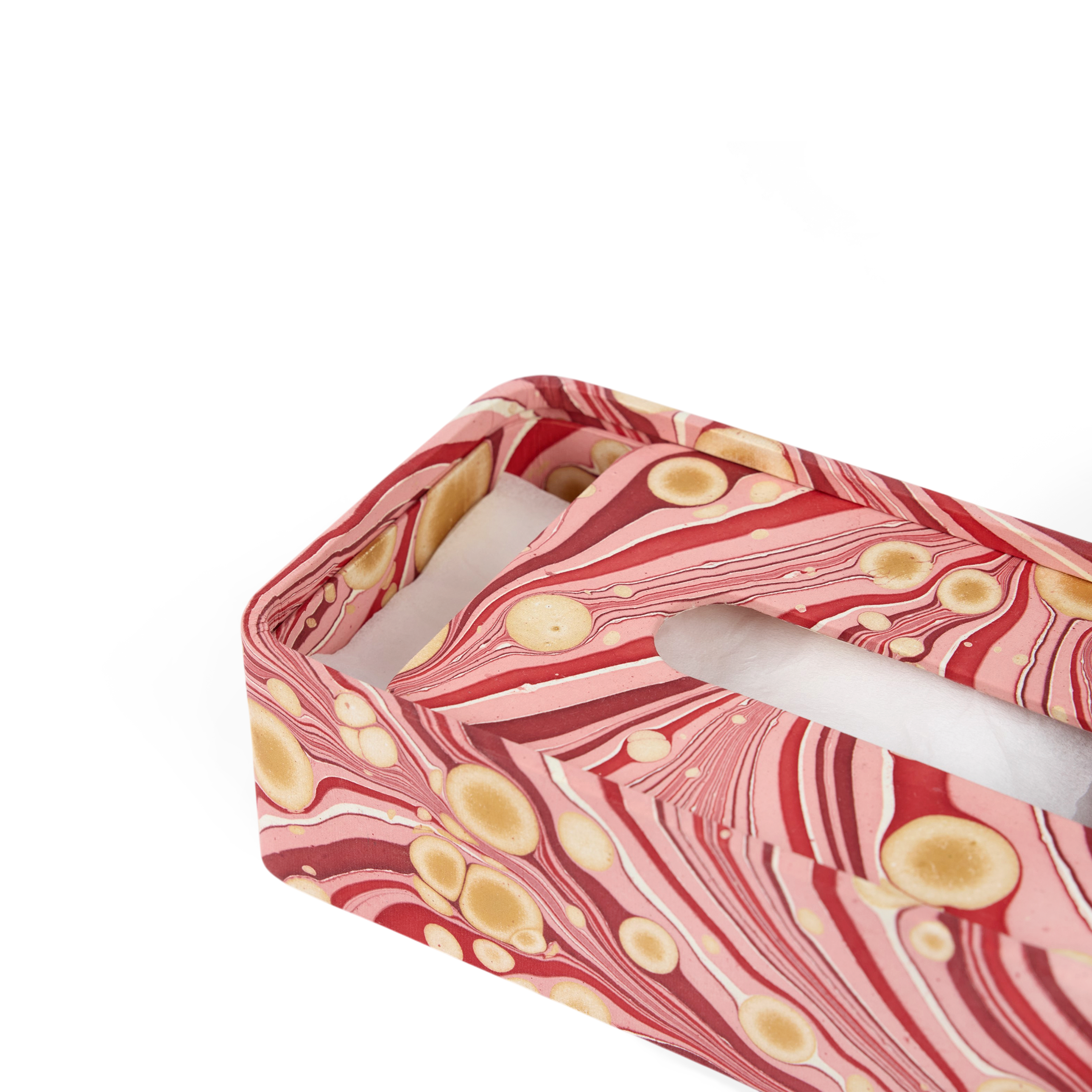 Garnet Red Fire Whirl – Hand Marbled Tissue Box Cover (5.25” W x 8.5” L x 2.75” H)