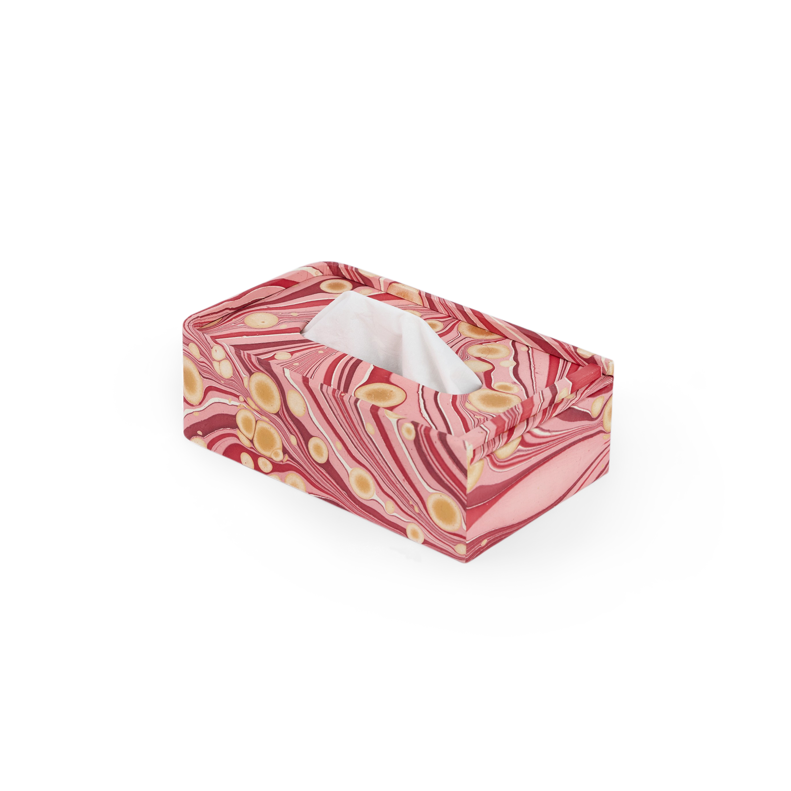 Garnet Red Fire Whirl – Hand Marbled Tissue Box Cover (5.25” W x 8.5” L x 2.75” H)