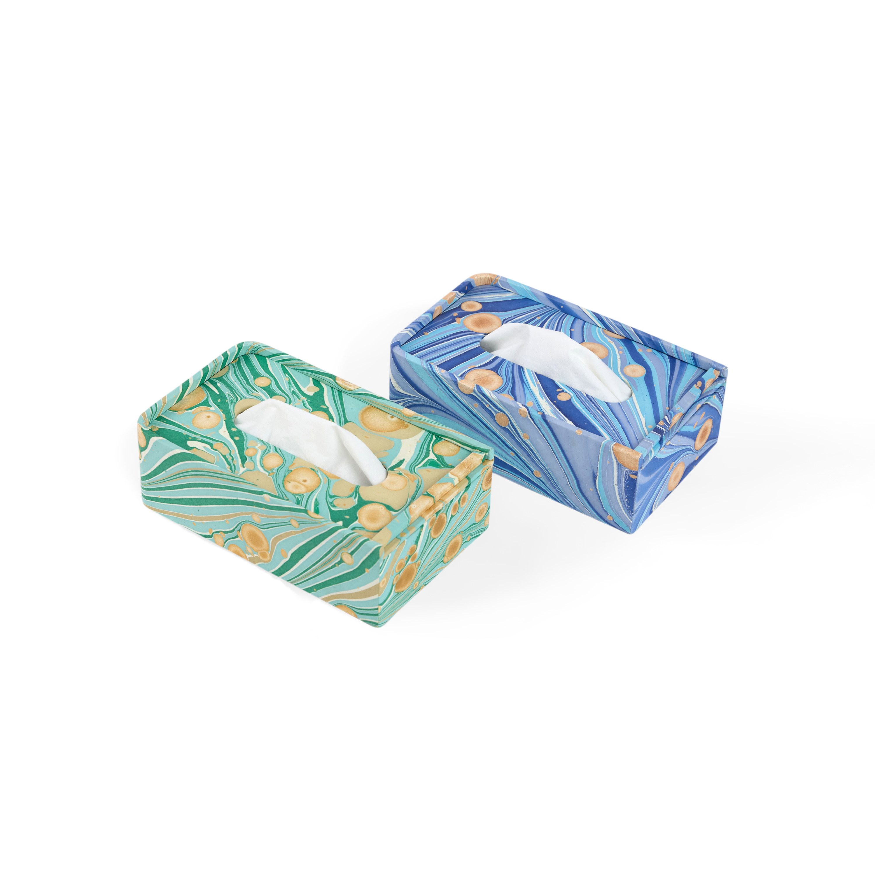 Celadon Green Fire Whirl – Hand Marbled Tissue Box Cover (5.25” W x 8.5” L x 2.75” H)