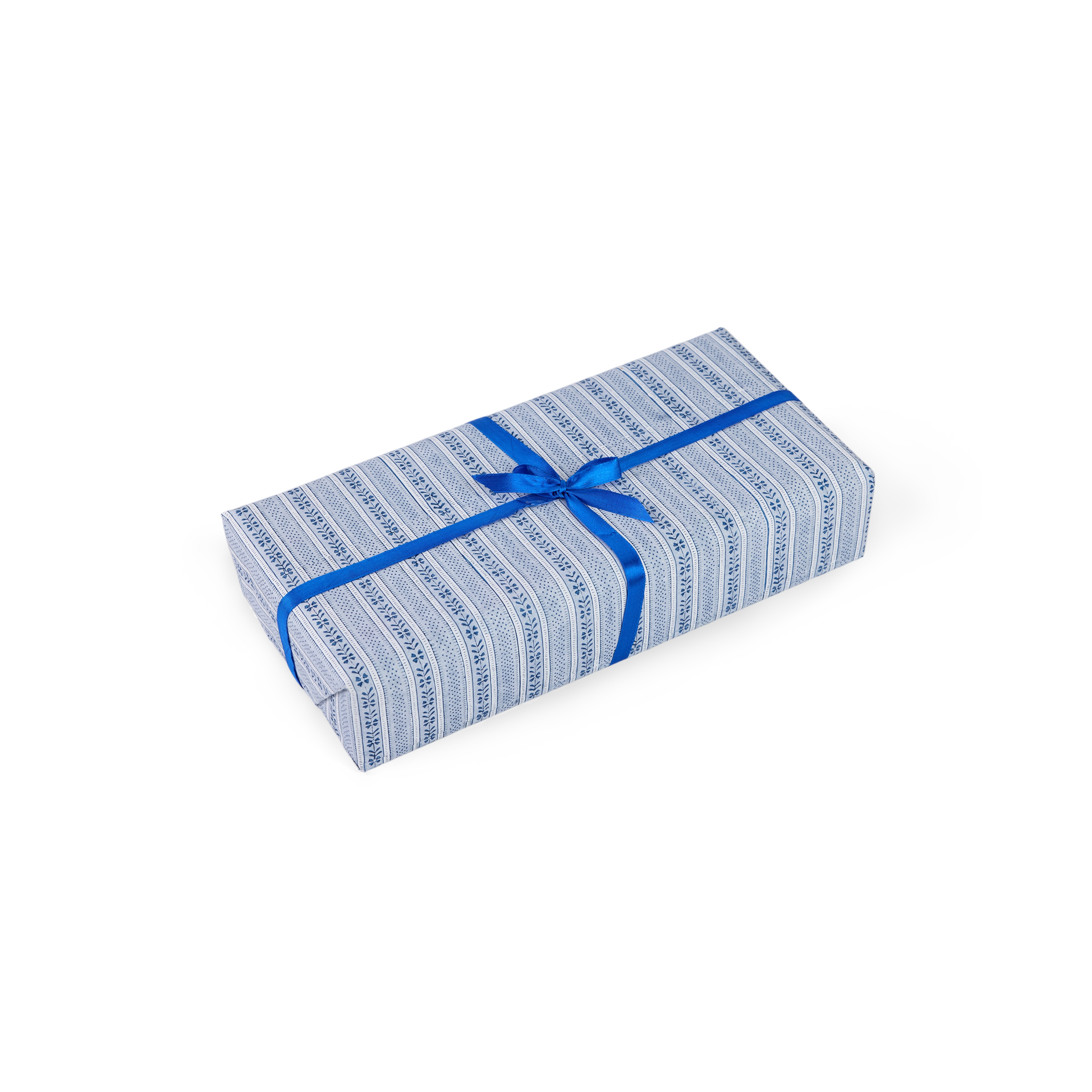 Harbor Blue Floral Stripe – Hand Block Printed Wrapping Paper Sheet ( 21" x 29" | 100% Recycled Cotton Paper)