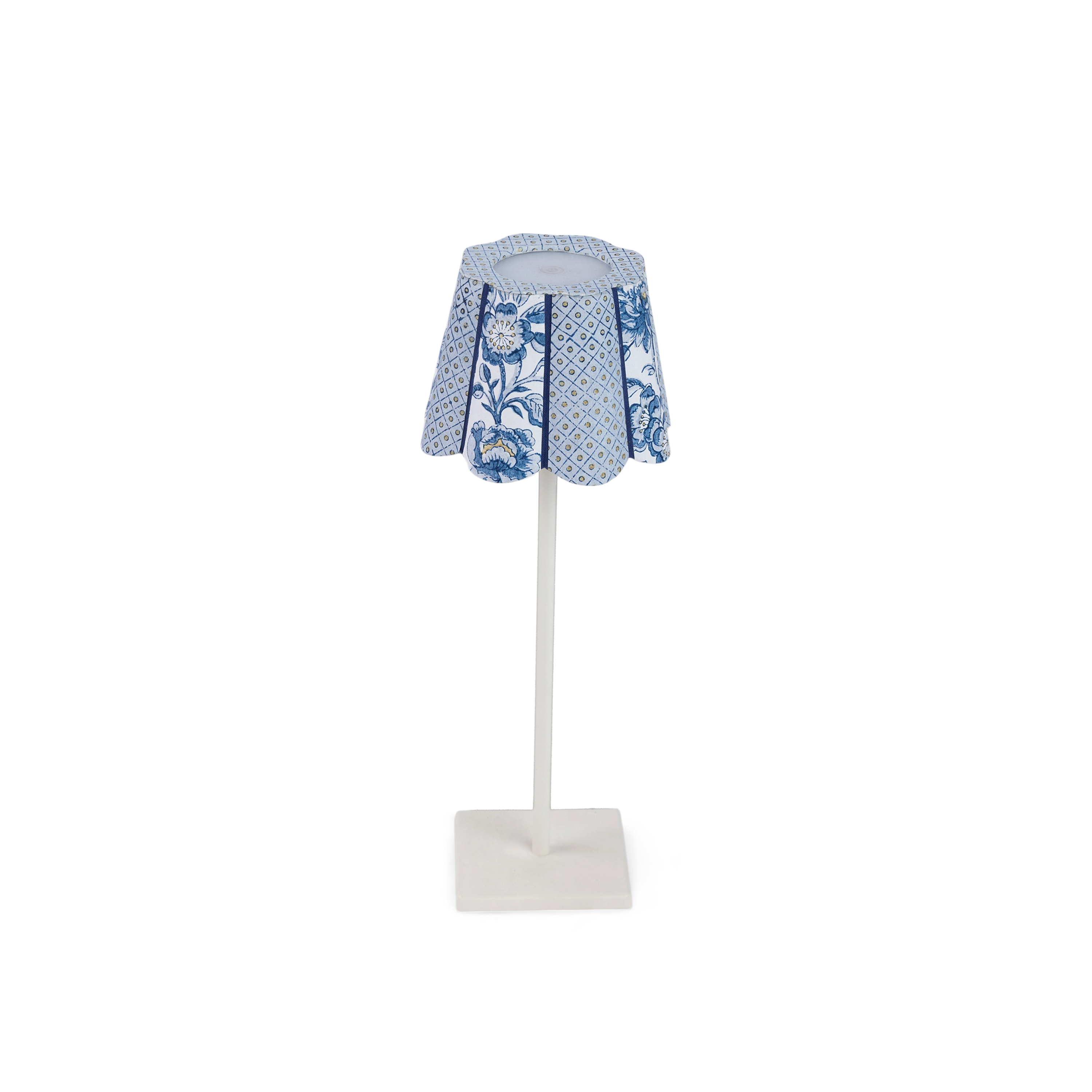 Harbor Blue Blooming Trellis – Hand Block Printed Lampshade Cover (4" H x 5.5" W x 4" Ø | 100% Recycled Cotton Handmade Paper)