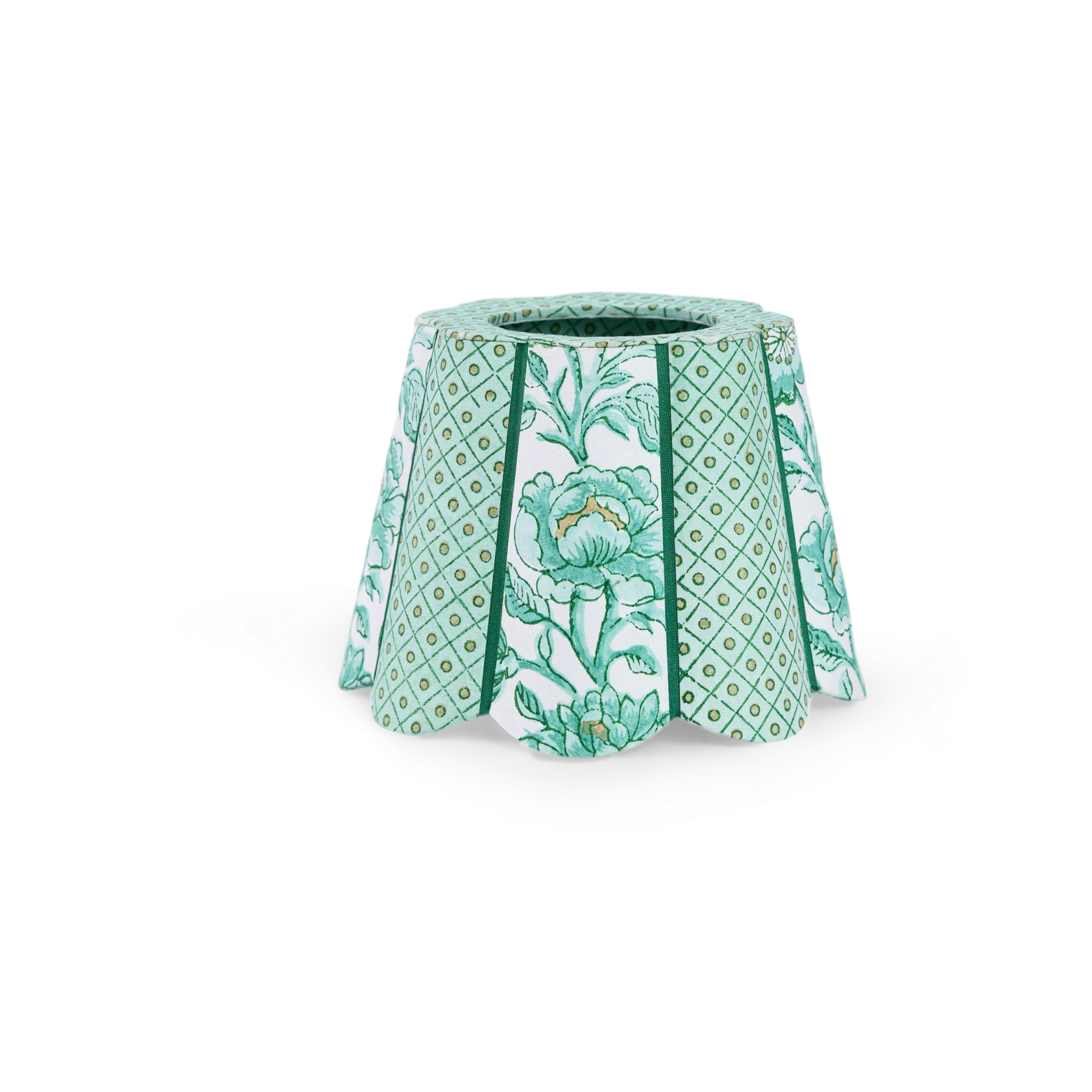 Celadon Green Blooming Trellis – Hand Block Printed Lampshade Cover (4" H x 5.5" W x 4" Ø | 100% Recycled Cotton Handmade Paper)
