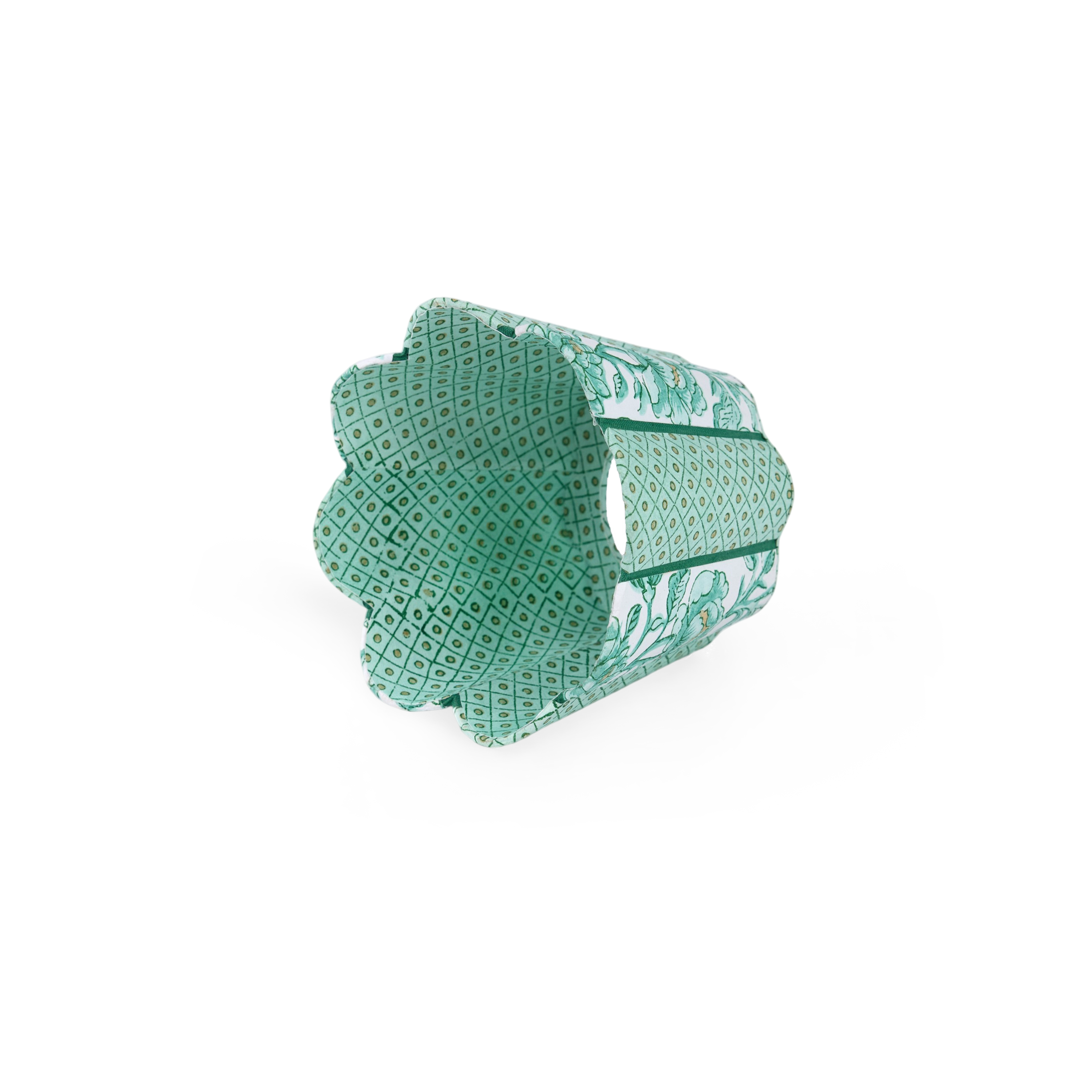 Celadon Green Blooming Trellis – Hand Block Printed Lampshade Cover (4" H x 5.5" W x 4" Ø | 100% Recycled Cotton Handmade Paper)
