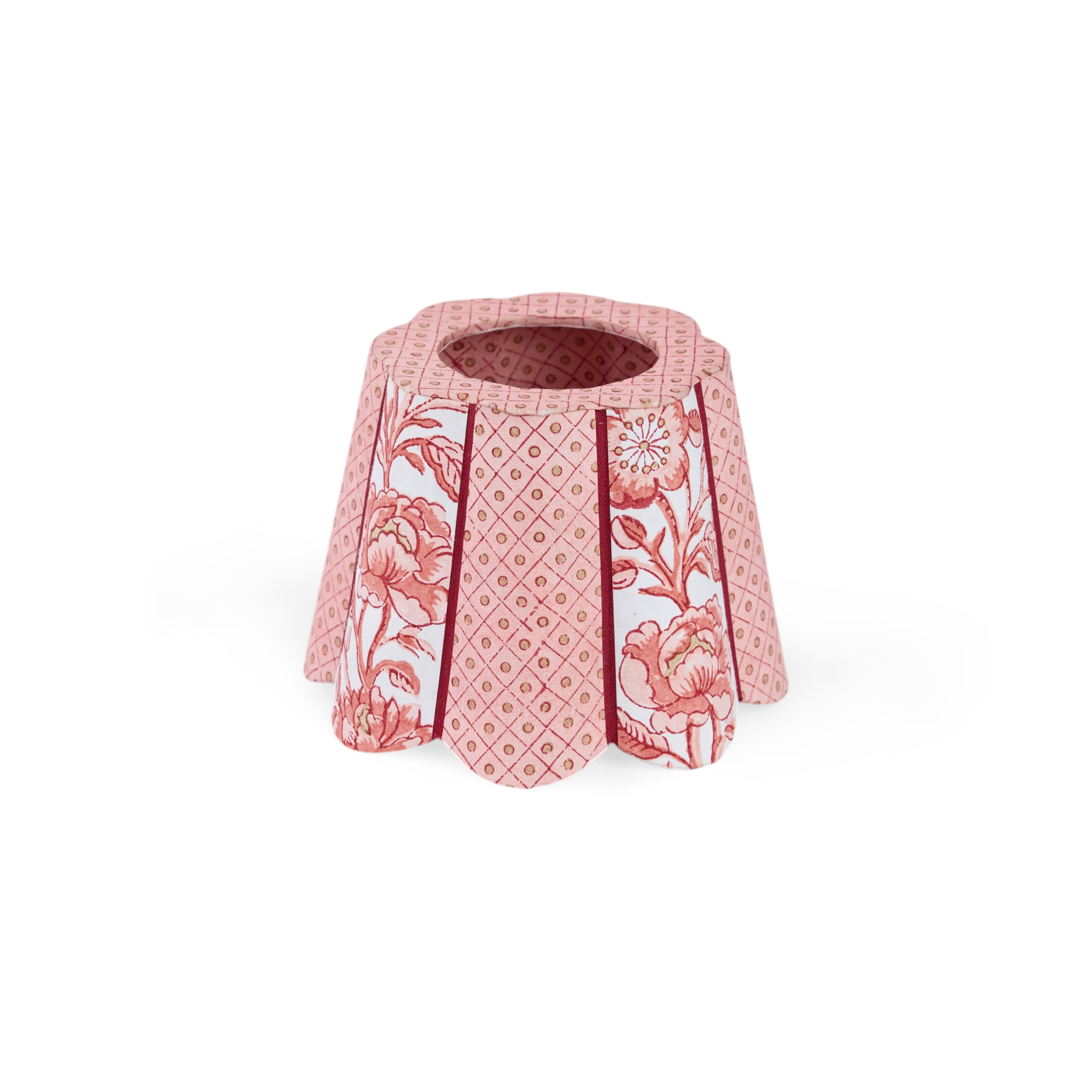 Garnet Red Blooming Trellis – Hand Block Printed Lampshade Cover (4" H x 5.5" W x 4" Ø | 100% Recycled Cotton Handmade Paper)
