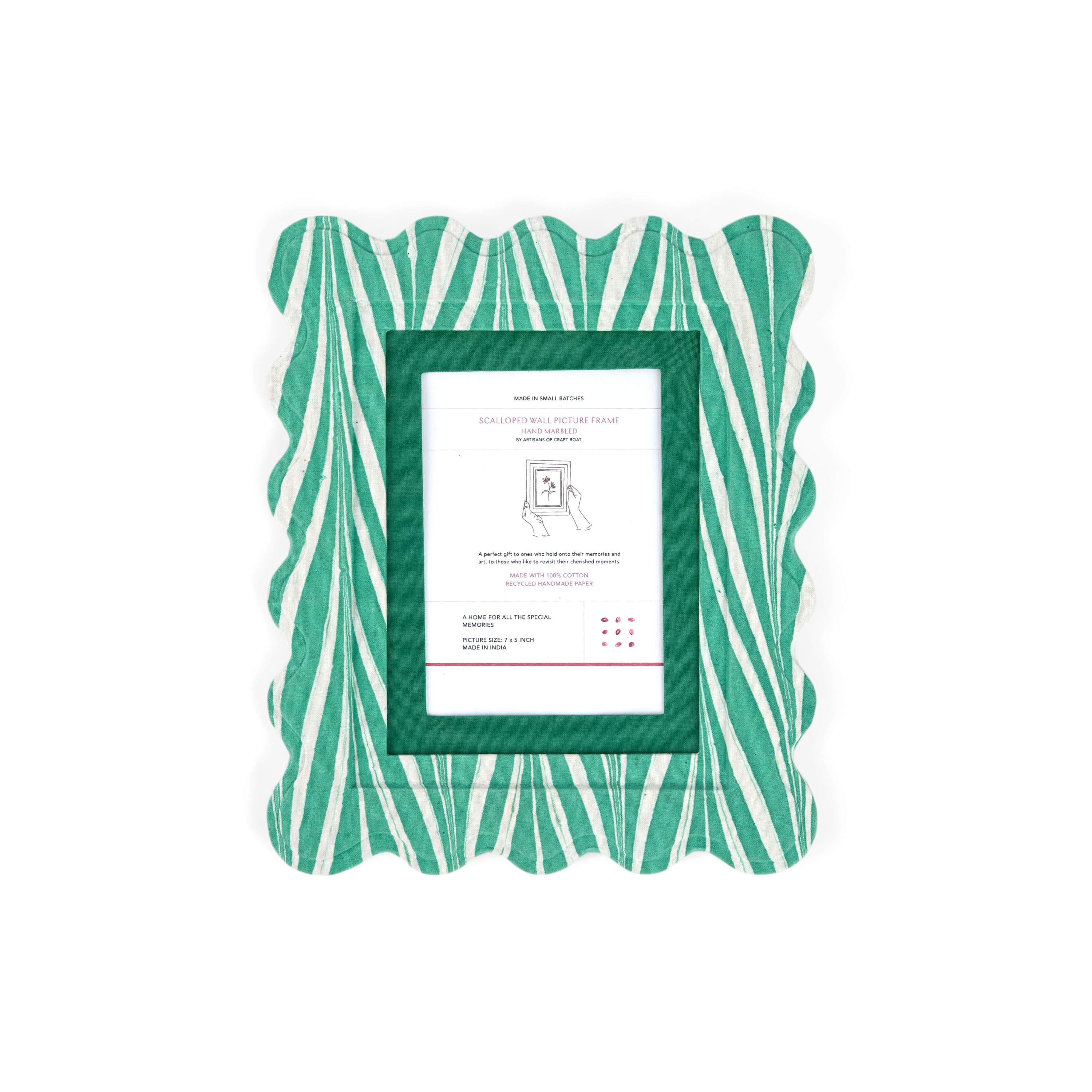 Celadon Green Banyan – Hand Marbled Scalloped Picture Frame  | 12" x 10", fits 7" x 5" photo