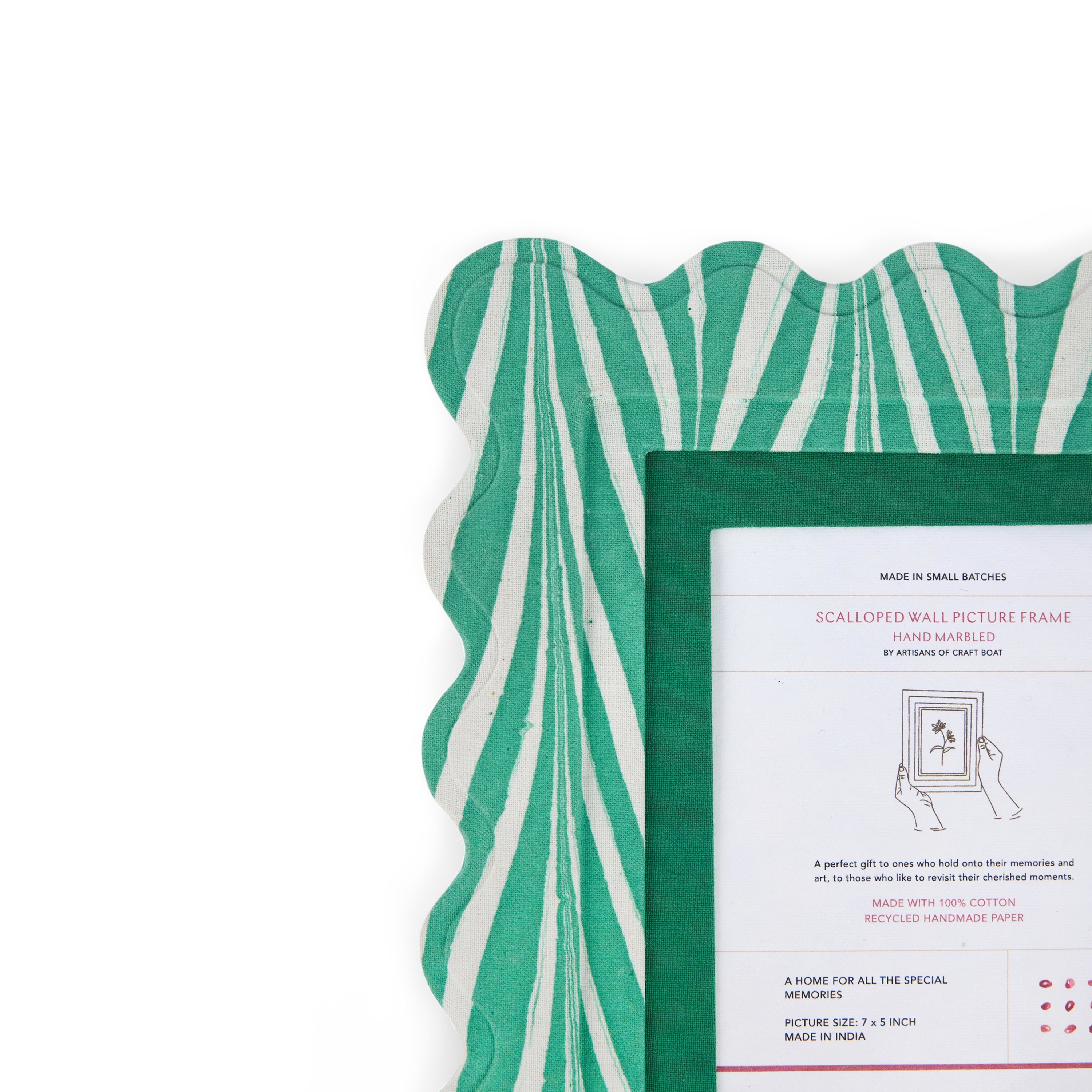 Celadon Green Banyan – Hand Marbled Scalloped Picture Frame  | 12" x 10", fits 7" x 5" photo