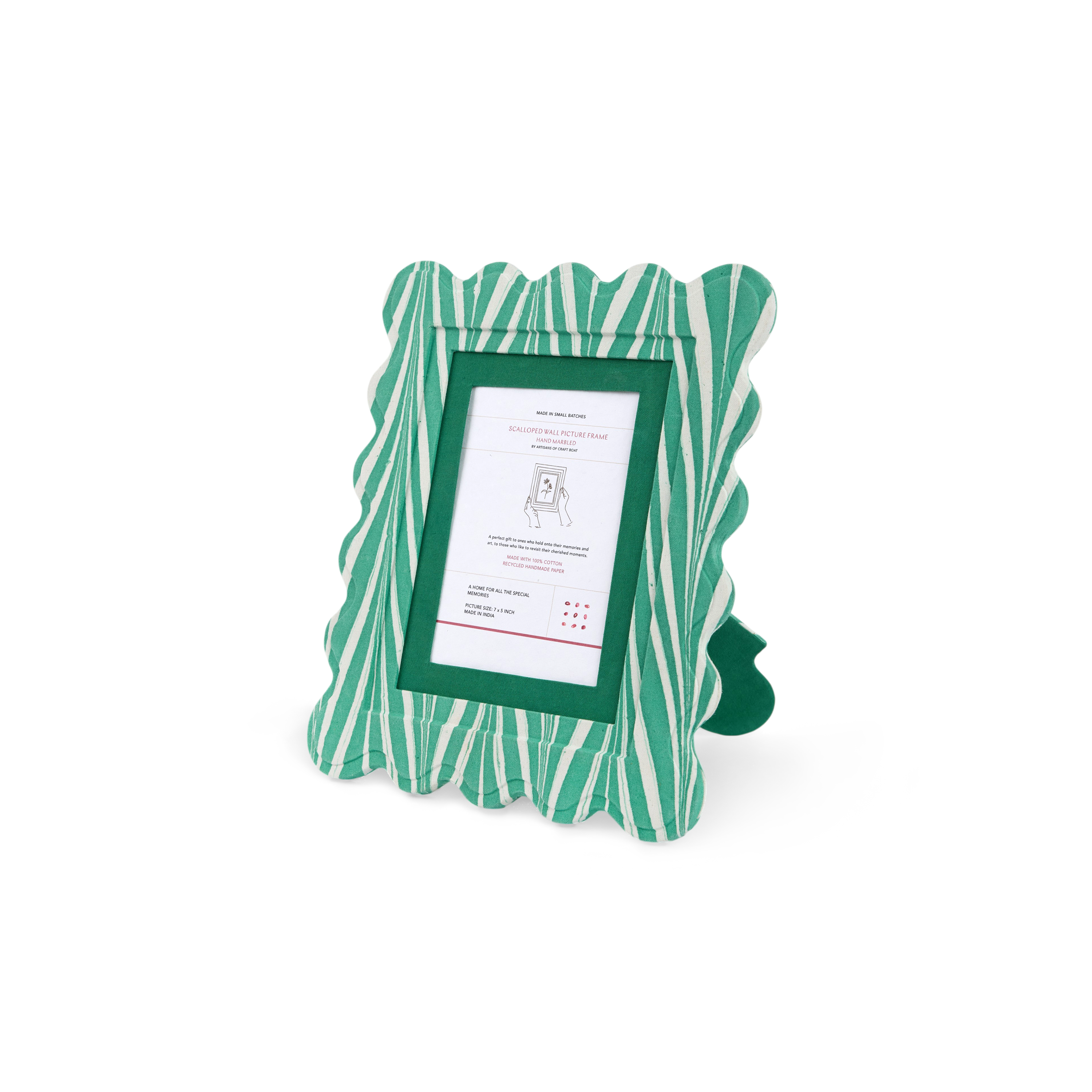 Celadon Green Banyan – Hand Marbled Scalloped Picture Frame  | 12" x 10", fits 7" x 5" photo