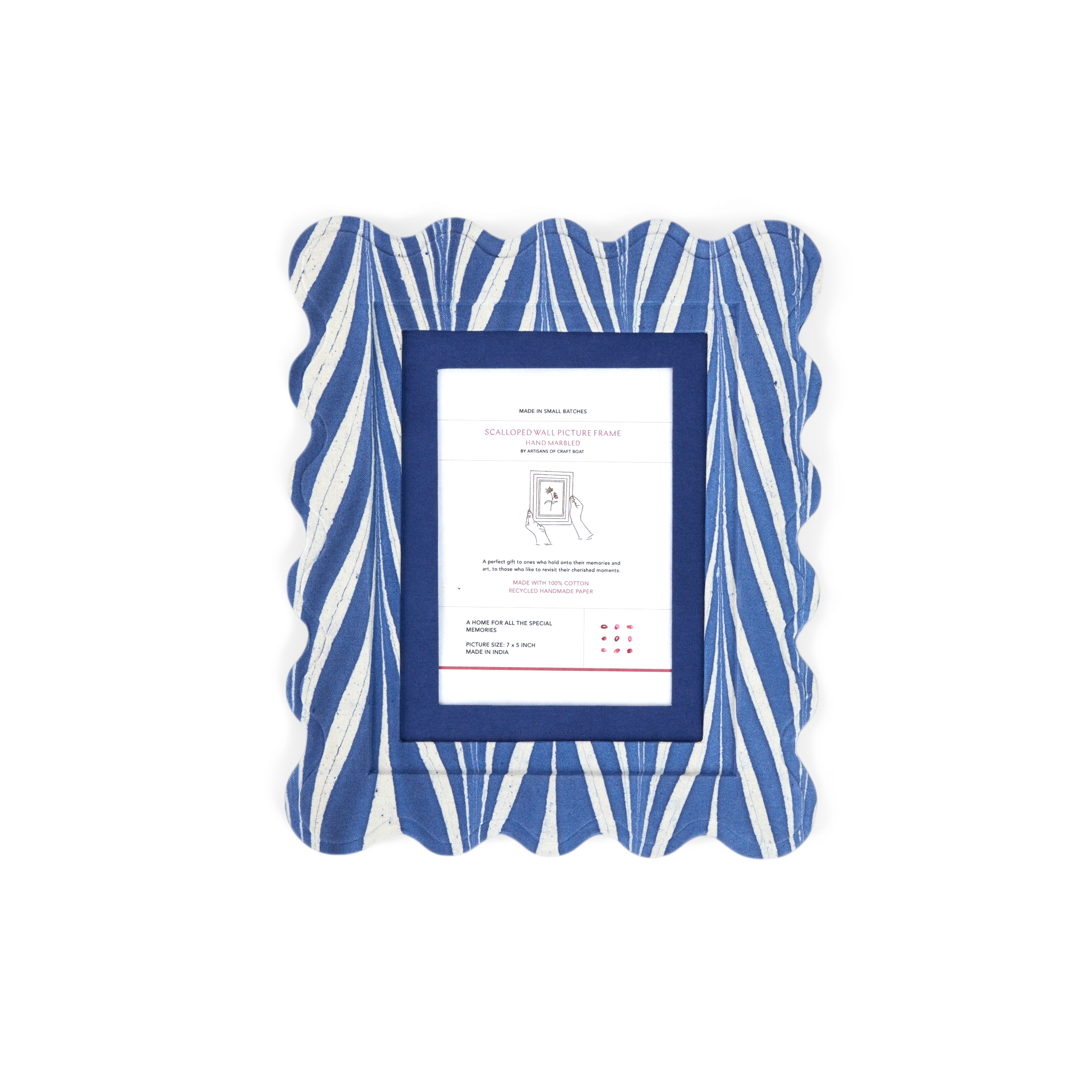 Harbor Blue Banyan – Hand Marbled Scalloped Picture Frame  | 12" x 10", fits 7" x 5" photo