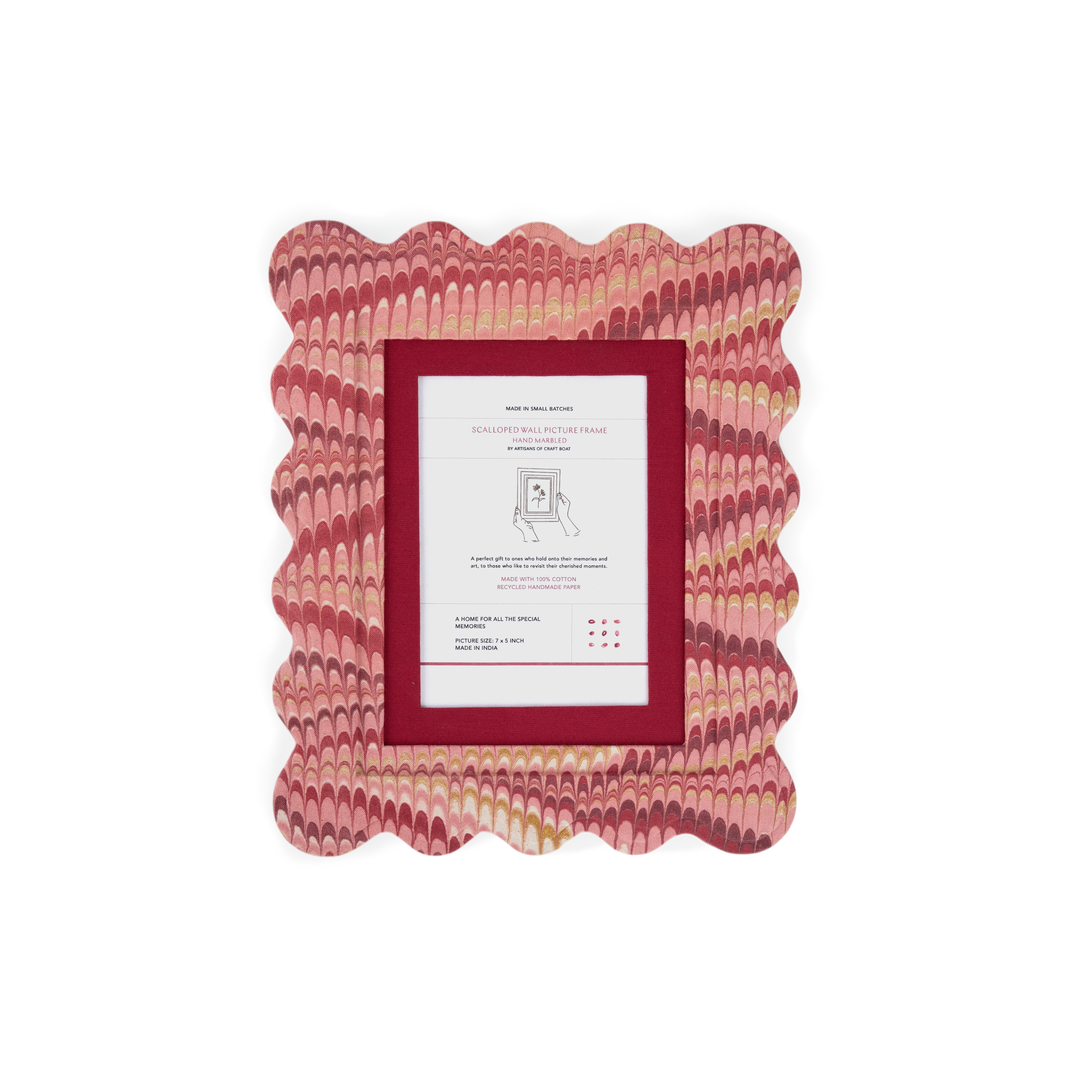 Garnet Red Mountain – Hand Marbled Scalloped Picture Frame  | 12" x 10", fits 7" x 5" photo