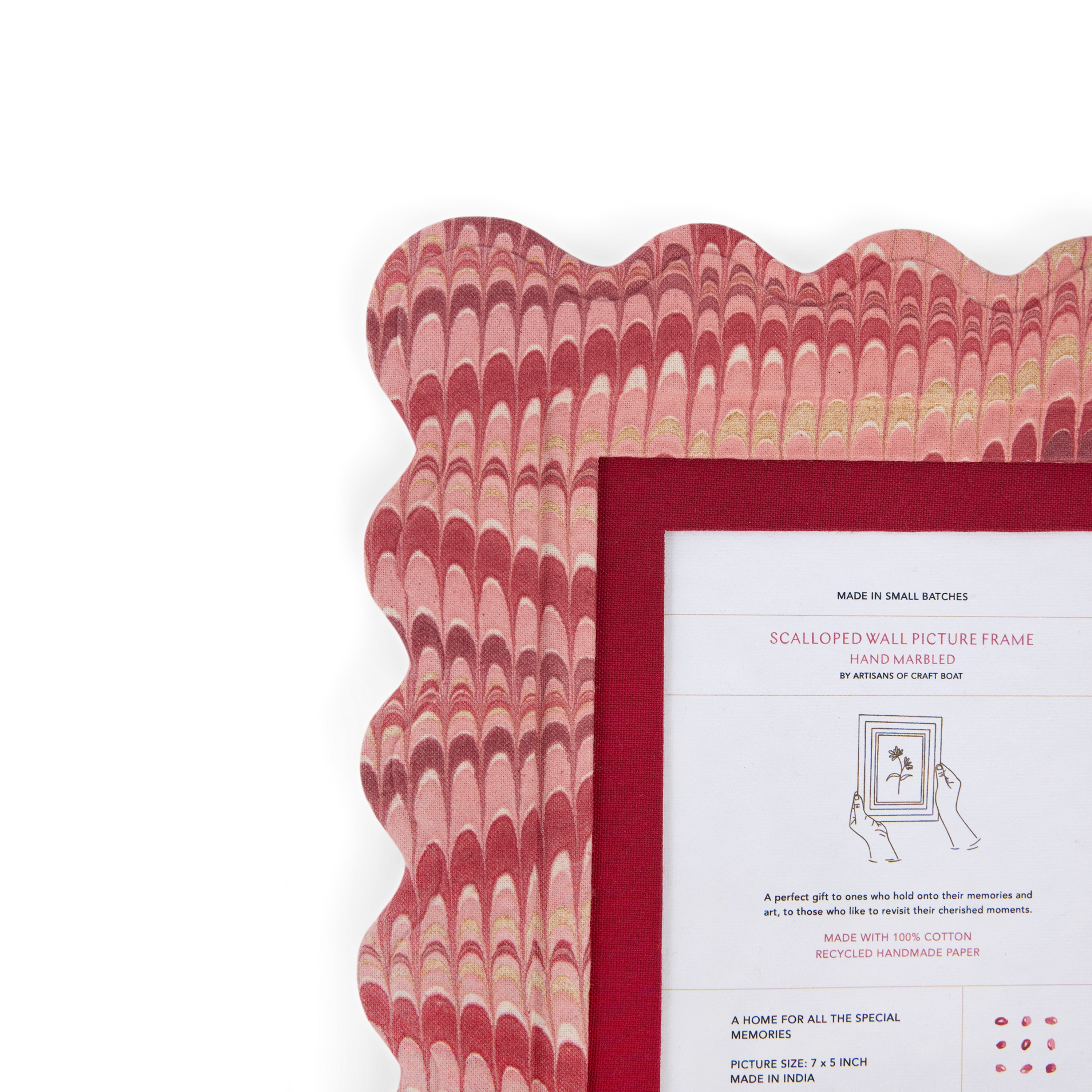 Garnet Red Mountain – Hand Marbled Scalloped Picture Frame  | 12" x 10", fits 7" x 5" photo