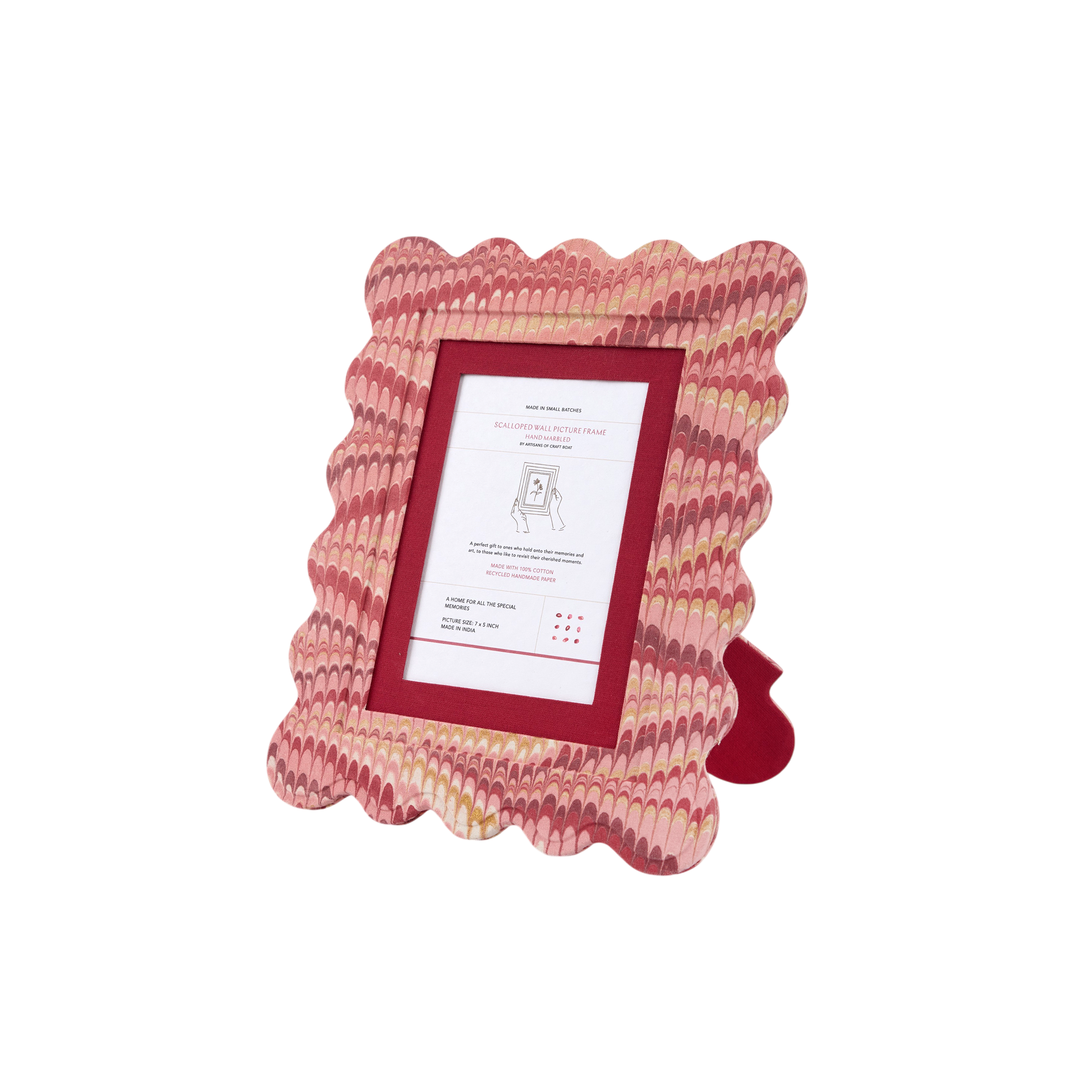 Garnet Red Mountain – Hand Marbled Scalloped Picture Frame  | 12" x 10", fits 7" x 5" photo