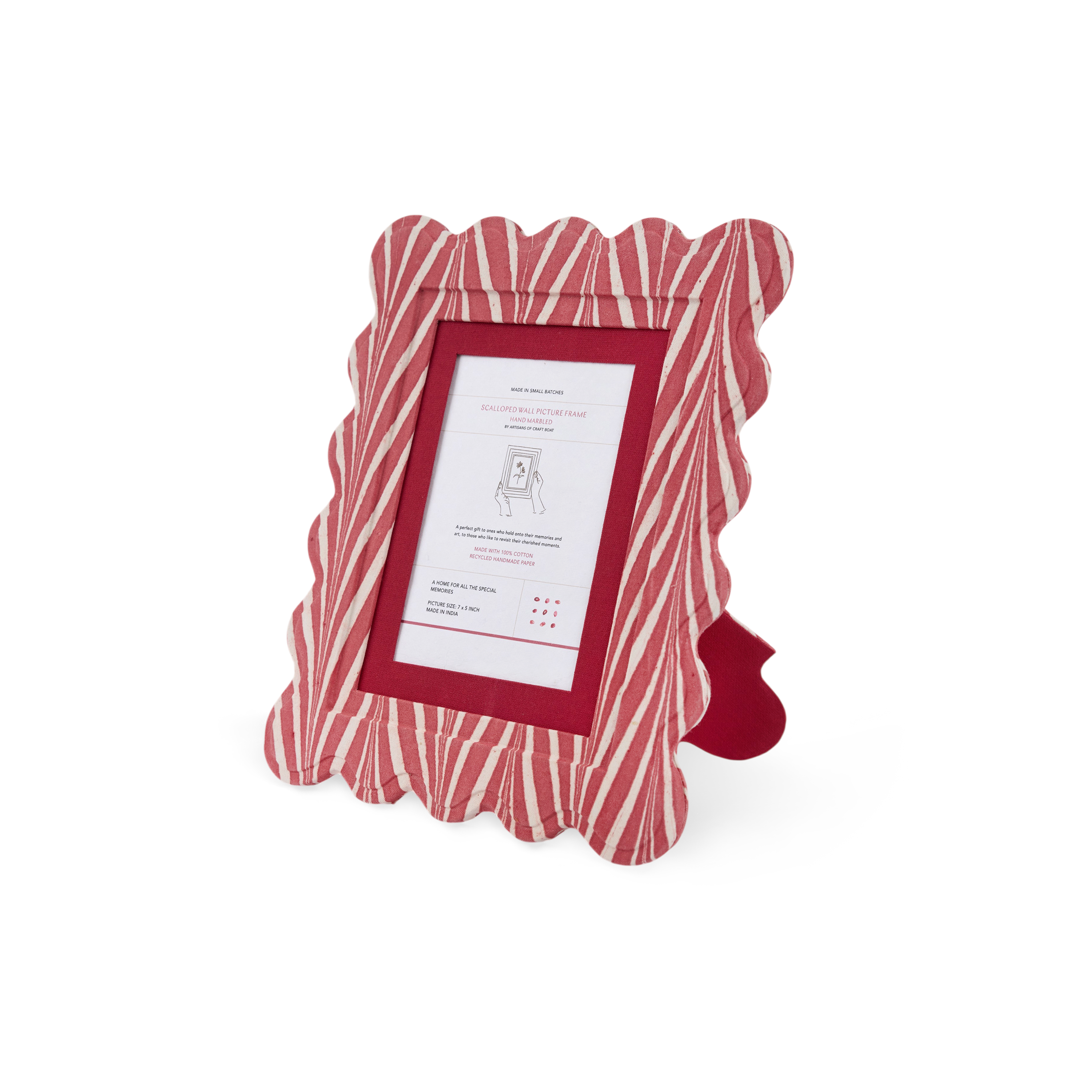 Garnet Red Banyan – Hand Marbled Scalloped Picture Frame  | 12" x 10", fits 7" x 5" photo