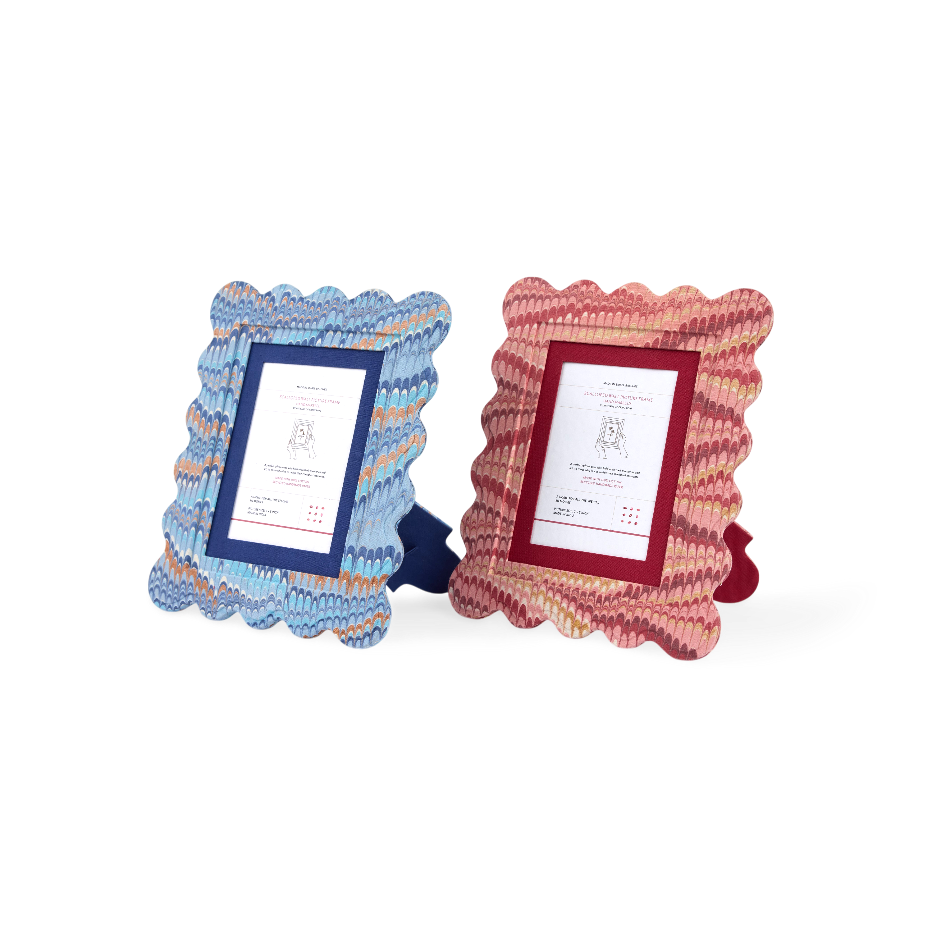 Harbor Blue Mountain – Hand Marbled Scalloped Picture Frame  | 12" x 10", fits 7" x 5" photo