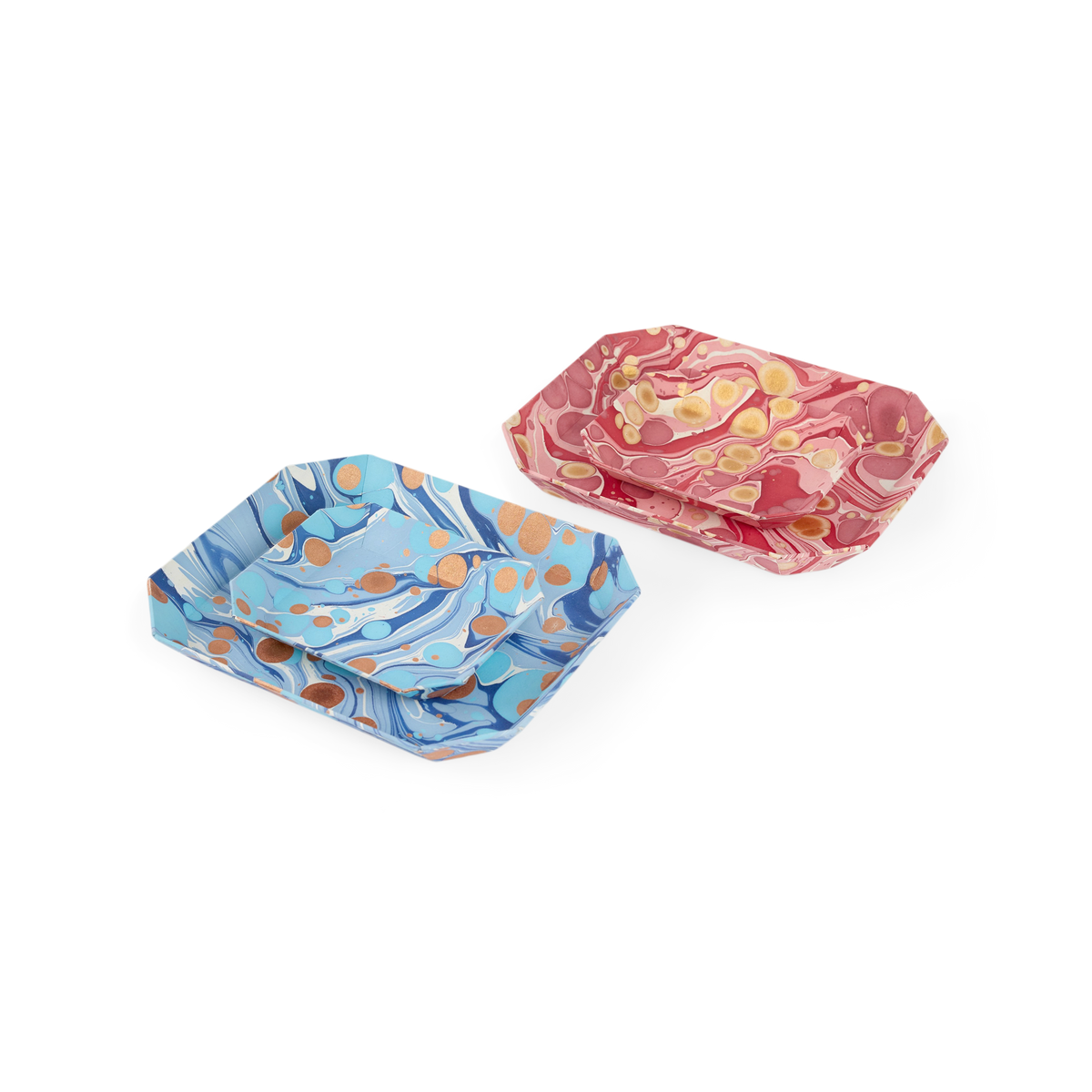 Harbor Blue Pebble – Hand Marbled Octagon Tray Set (Set of 2) (Large: 9" x 11" x 1.5")