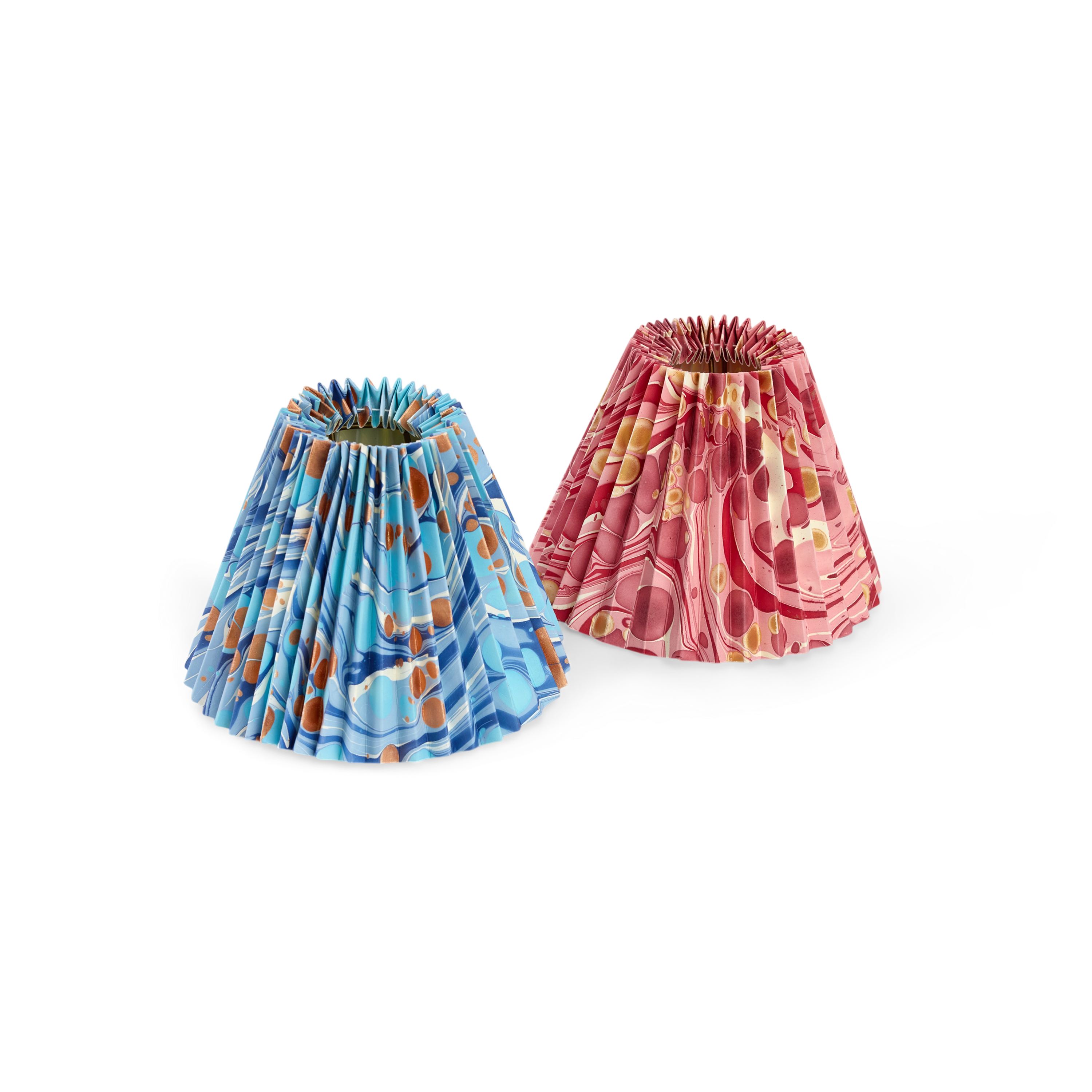 Harbor Blue Pebble – Hand Marbled Pleated Lampshade ( 8” H X 10” W x 5.5 Ø | 100% Recycled Cotton Paper)