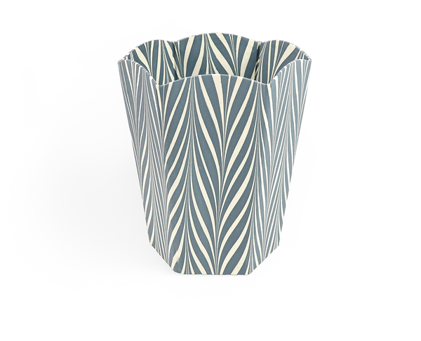 Indigo Current – Hand Marbled Scalloped Basket (9.5