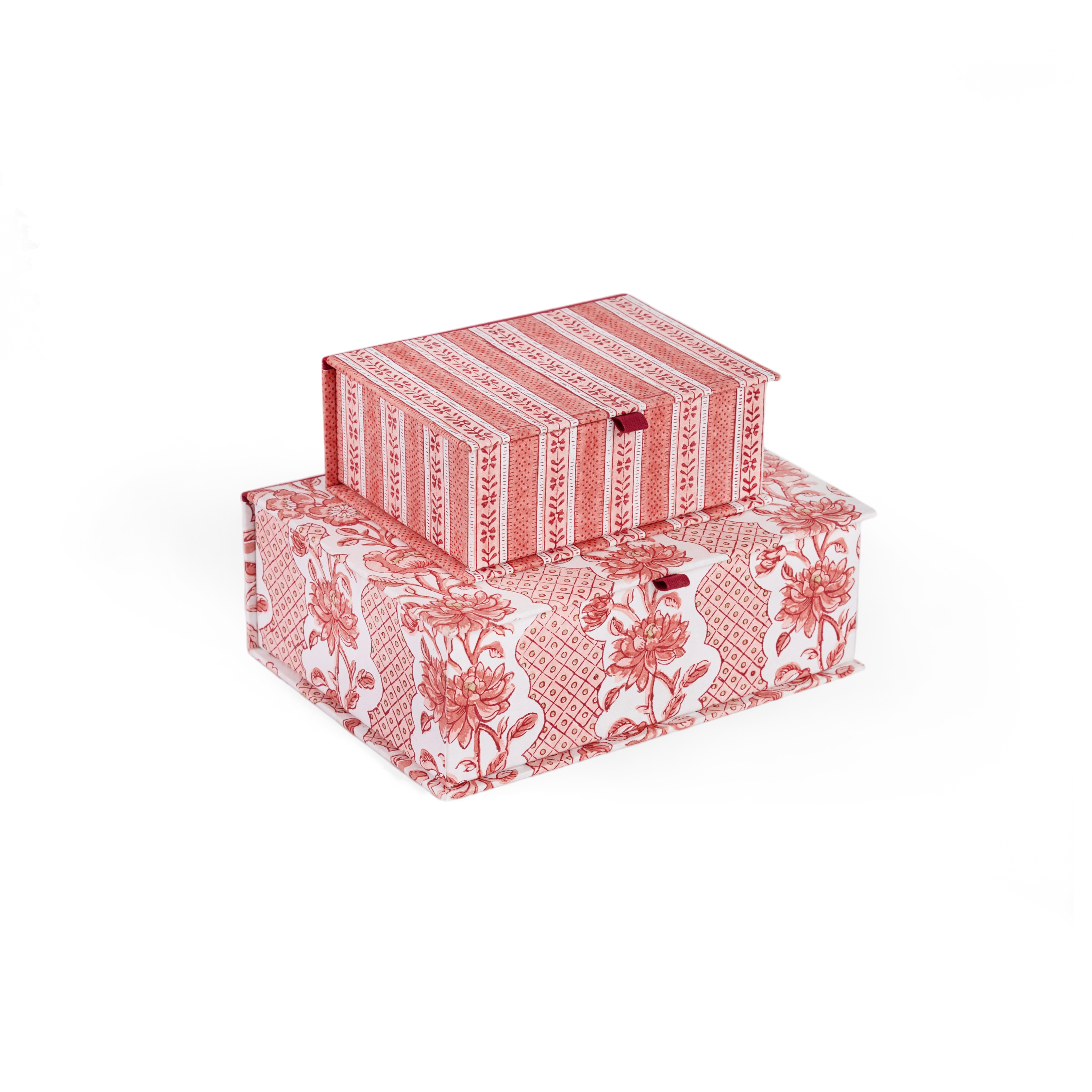 Garnet Red Blooming Trellis – Hand Block Printed Keepsake Box (9.5" x 7" x 3.5" | 100% Recycled Cotton Paper)