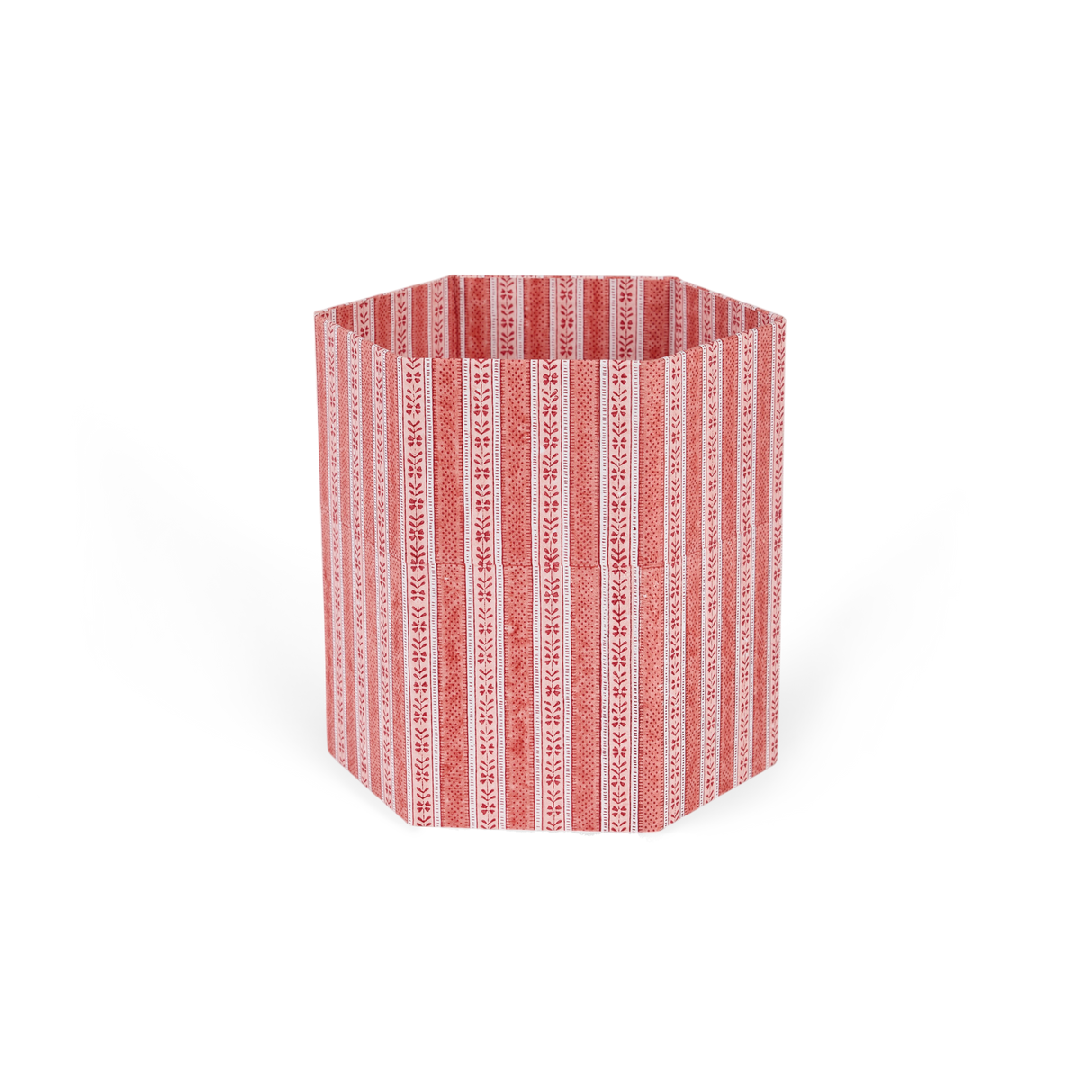 Garnet Red Floral Stripe – Hand Block Printed Collapsible Basket (9.5" x 9.5" x 10.5")