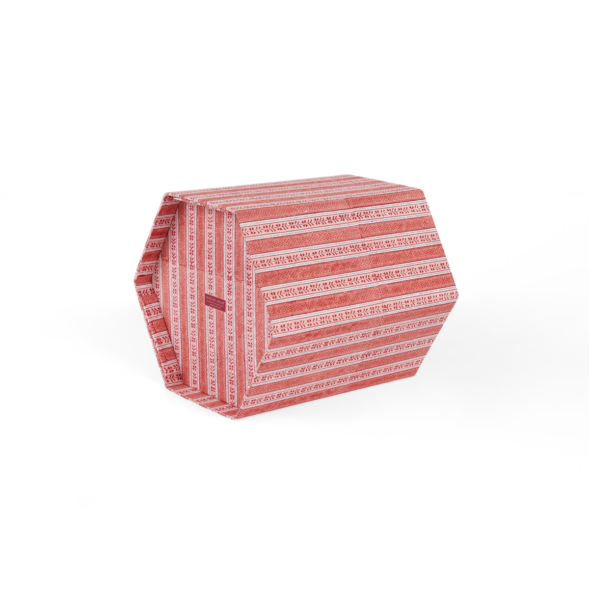 Garnet Red Floral Stripe – Hand Block Printed Collapsible Basket (9.5" x 9.5" x 10.5")