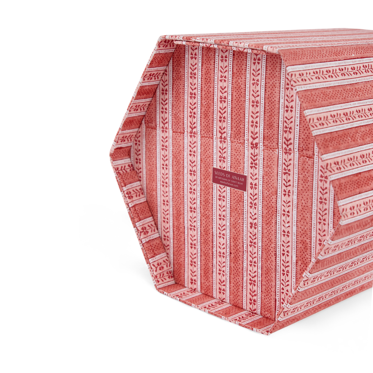 Garnet Red Floral Stripe – Hand Block Printed Collapsible Basket (9.5" x 9.5" x 10.5")