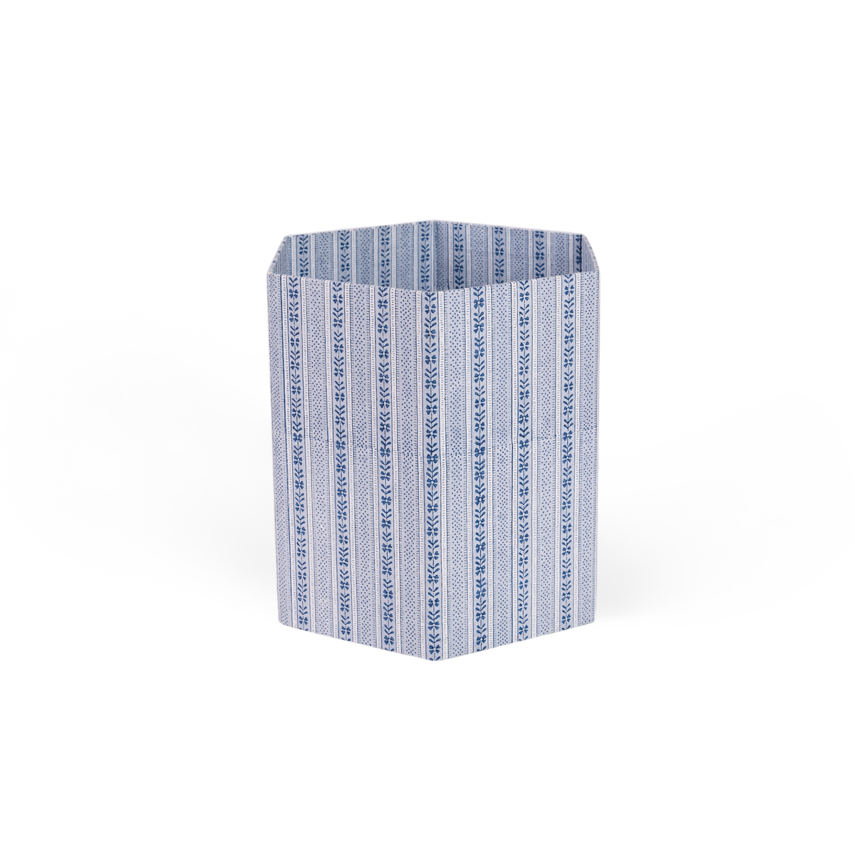 Harbor Blue Floral Stripe – Hand Block Printed Collapsible Basket (9.5" x 9.5" x 10.5")