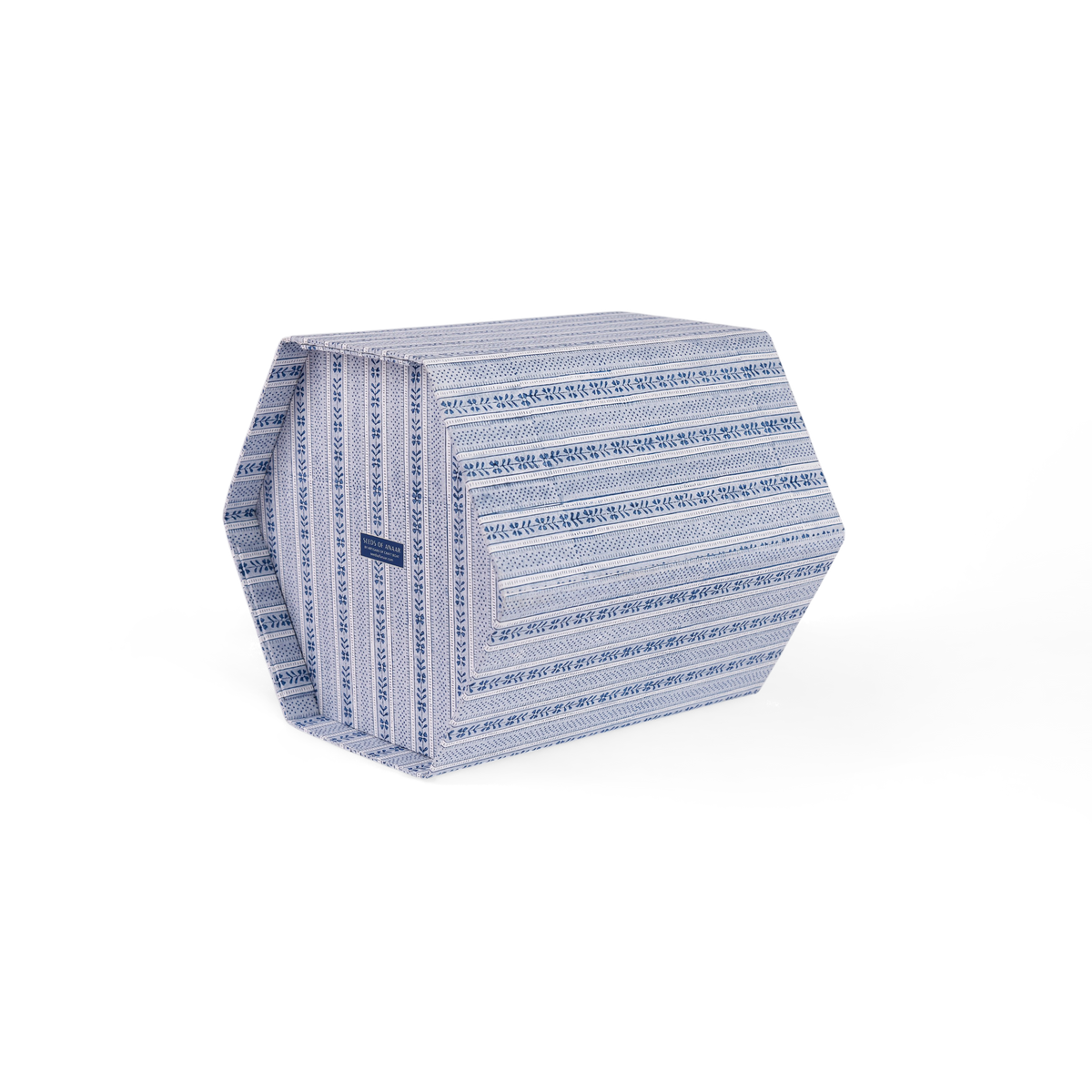 Harbor Blue Floral Stripe – Hand Block Printed Collapsible Basket (9.5" x 9.5" x 10.5")