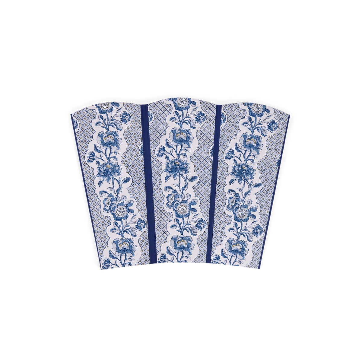 Harbor Blue Blooming Trellis – Hand Block Printed Scalloped Basket (9.5" W x 9.5" D x 12" H)