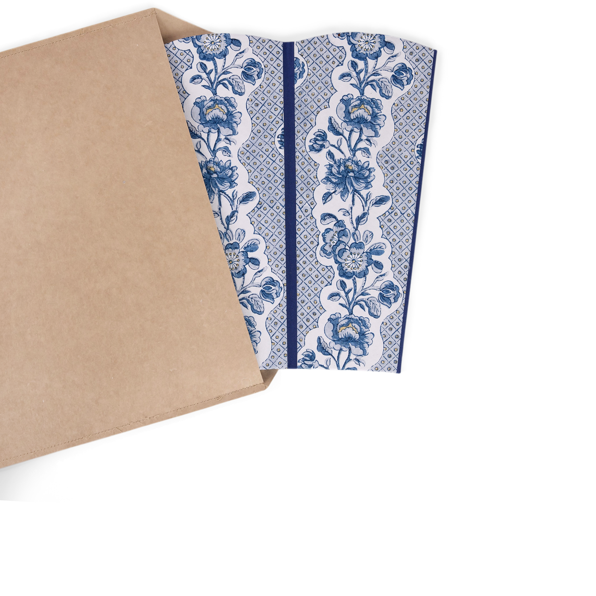 Harbor Blue Blooming Trellis – Hand Block Printed Scalloped Basket (9.5" W x 9.5" D x 12" H)