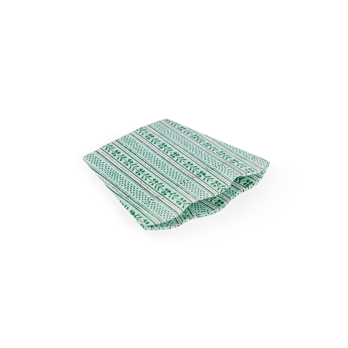 Celadon Green Floral Stripe – Hand Block Printed Scalloped Pen Pot  (3.25" W x 3.25" D x 4.5" H)