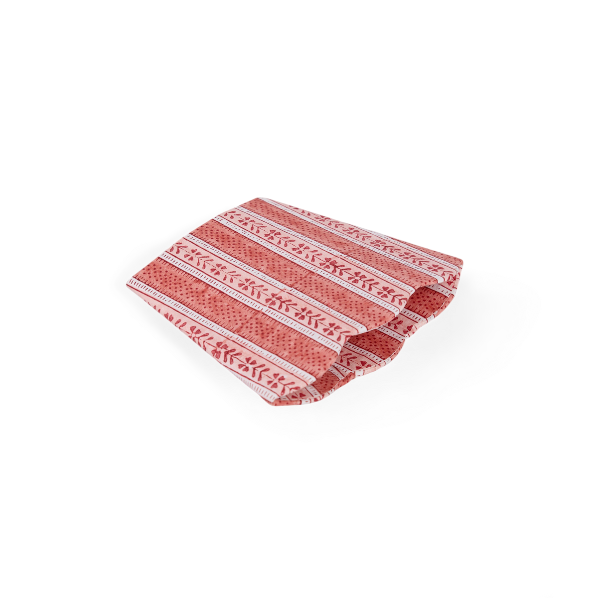 Garnet Red Floral Stripe – Hand Block Printed Scalloped Pen Pot  (3.25" W x 3.25" D x 4.5" H )