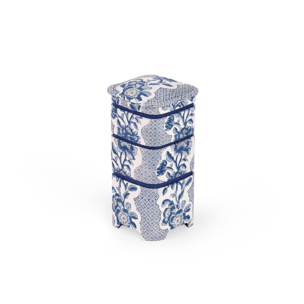 Harbor Blue Blooming Trellis – Hand Block Printed Organizer Set (4" × 4" × 8" | Set of 3)