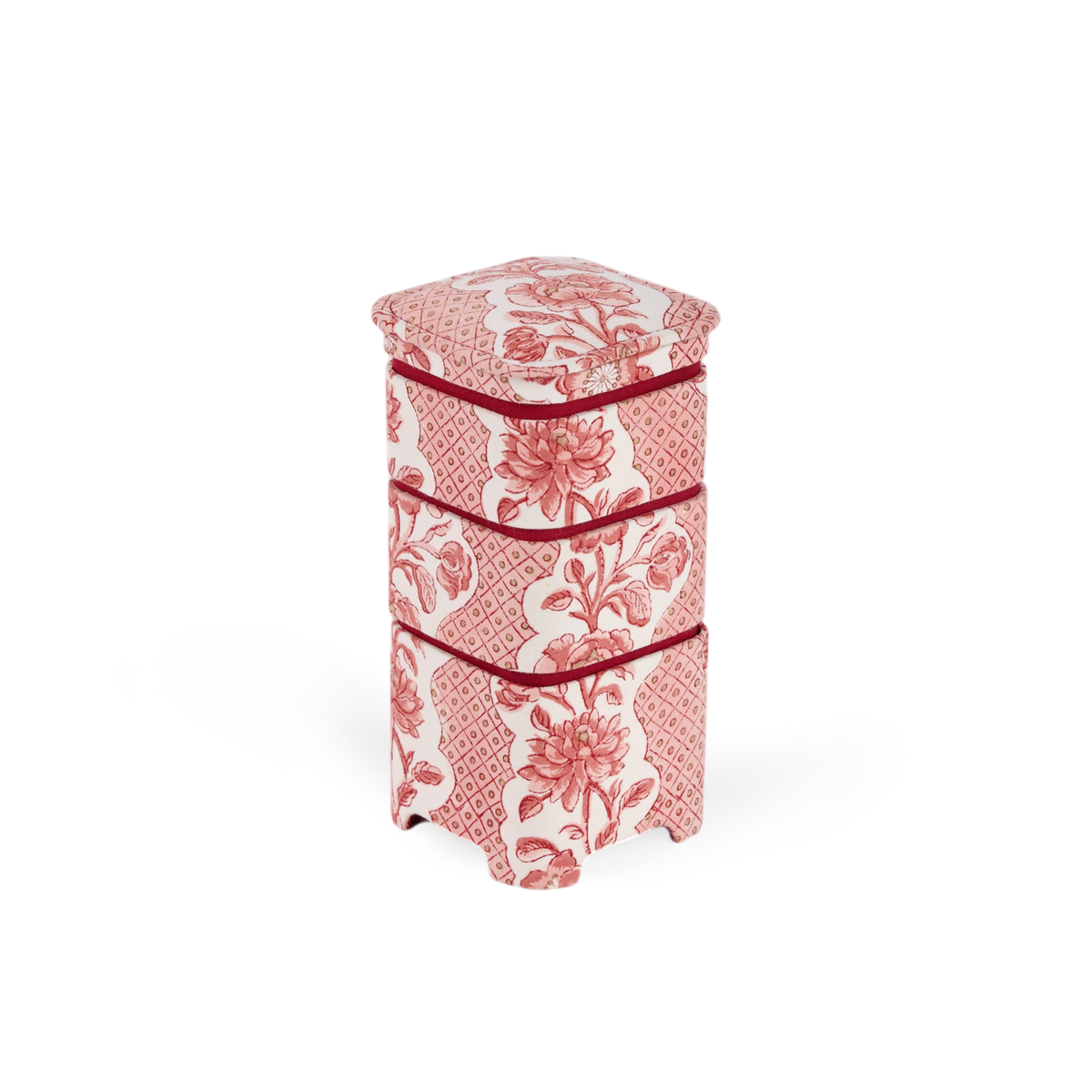 Garnet Red Blooming Trellis – Hand Block Printed Organizer Set (4" × 4" × 8" | Set of 3)