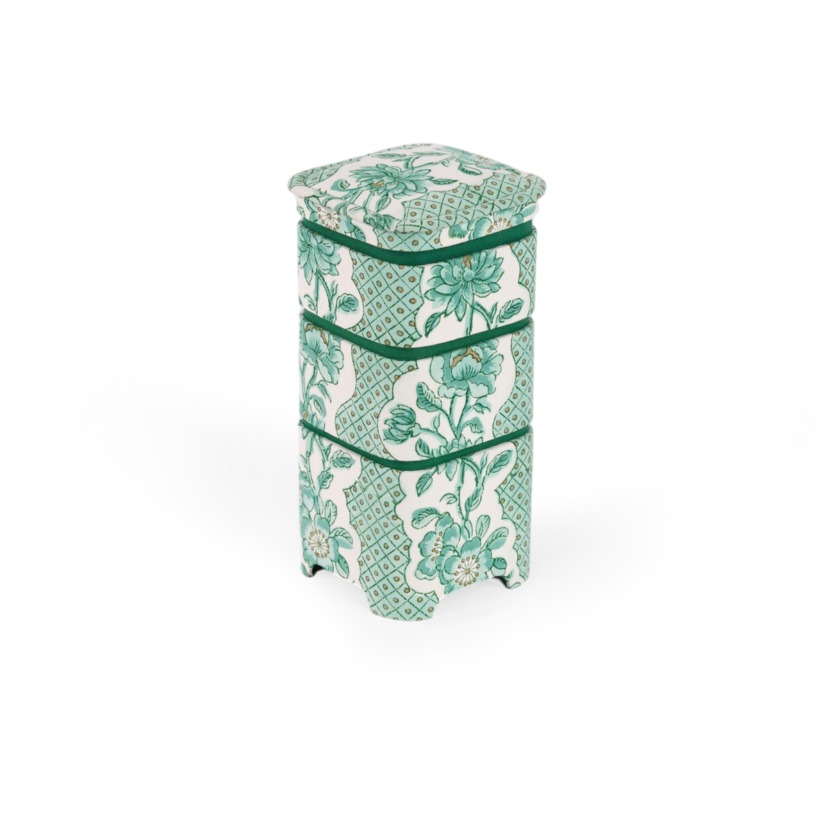 Celadon Green Blooming Trellis – Hand Block Printed Organizer Set (4" × 4" × 8" | Set of 3)