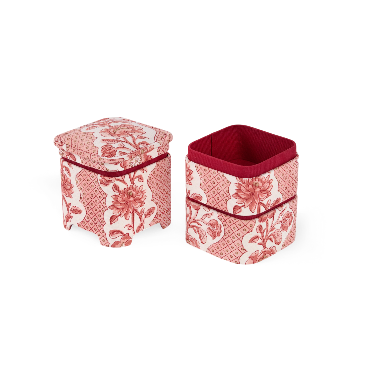 Garnet Red Blooming Trellis – Hand Block Printed Organizer Set (4" × 4" × 8" | Set of 3)