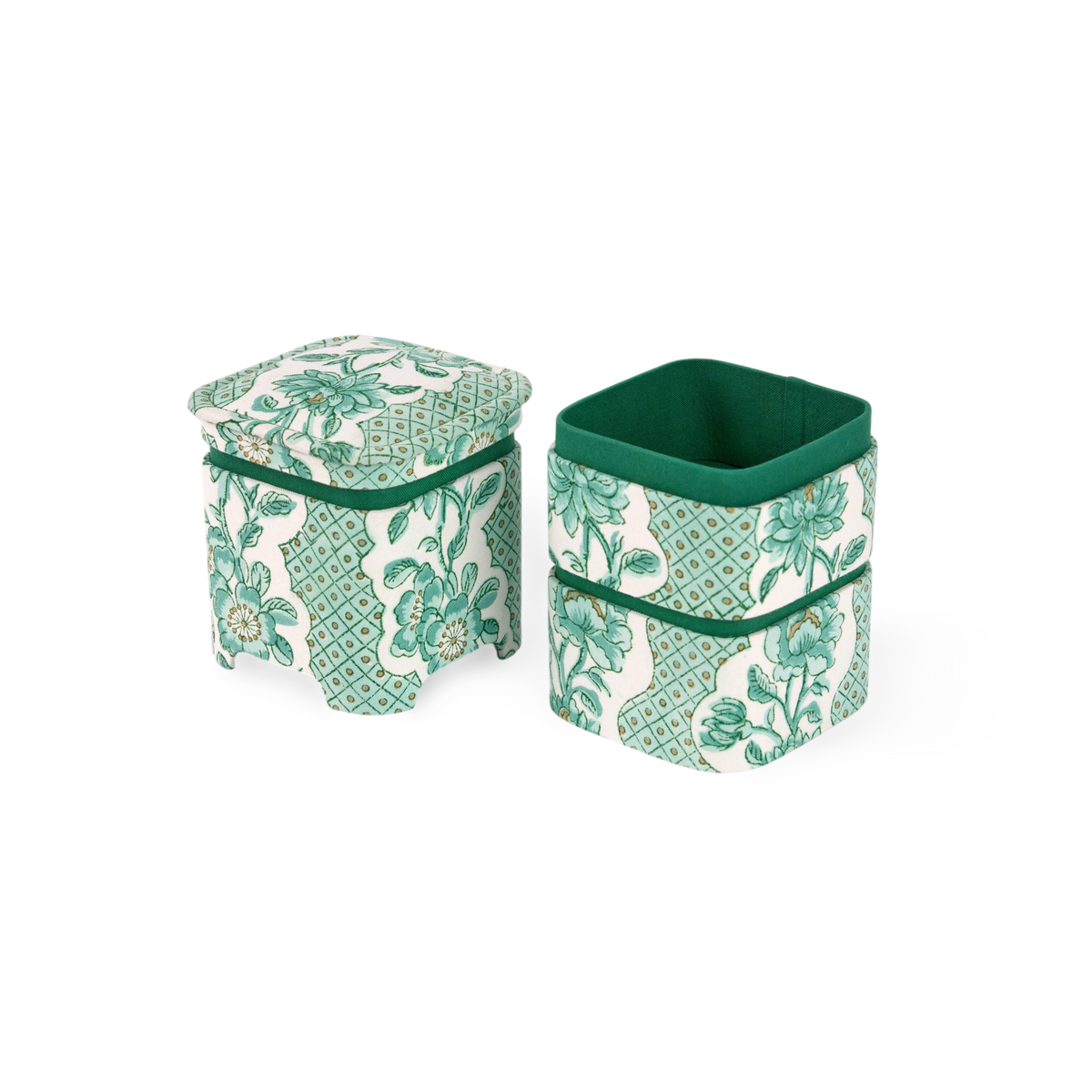 Celadon Green Blooming Trellis – Hand Block Printed Organizer Set (4" × 4" × 8" | Set of 3)