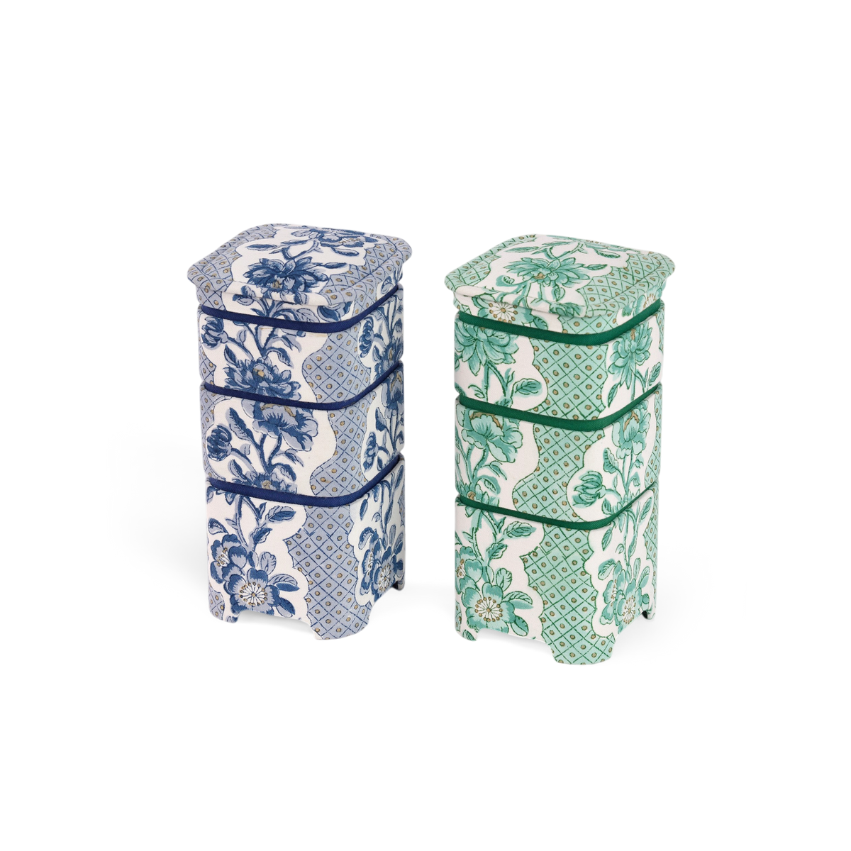 Celadon Green Blooming Trellis – Hand Block Printed Organizer Set (4" × 4" × 8" | Set of 3)