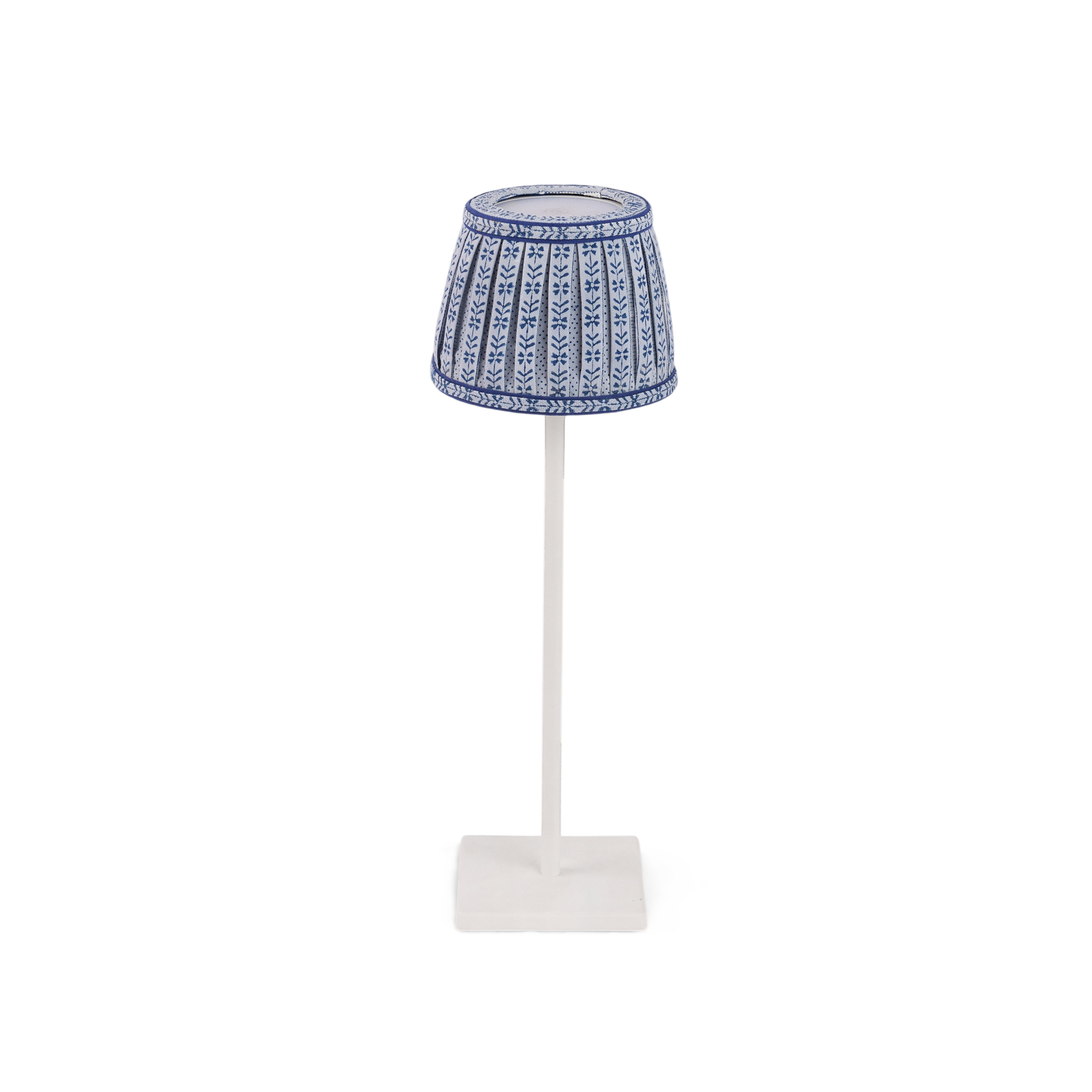 Harbor Blue Floral Stripe – Hand Block Printed Lampshade Cover (3.75" H x 4.5" W x 3.5" Ø | 100% Cotton Fabric)