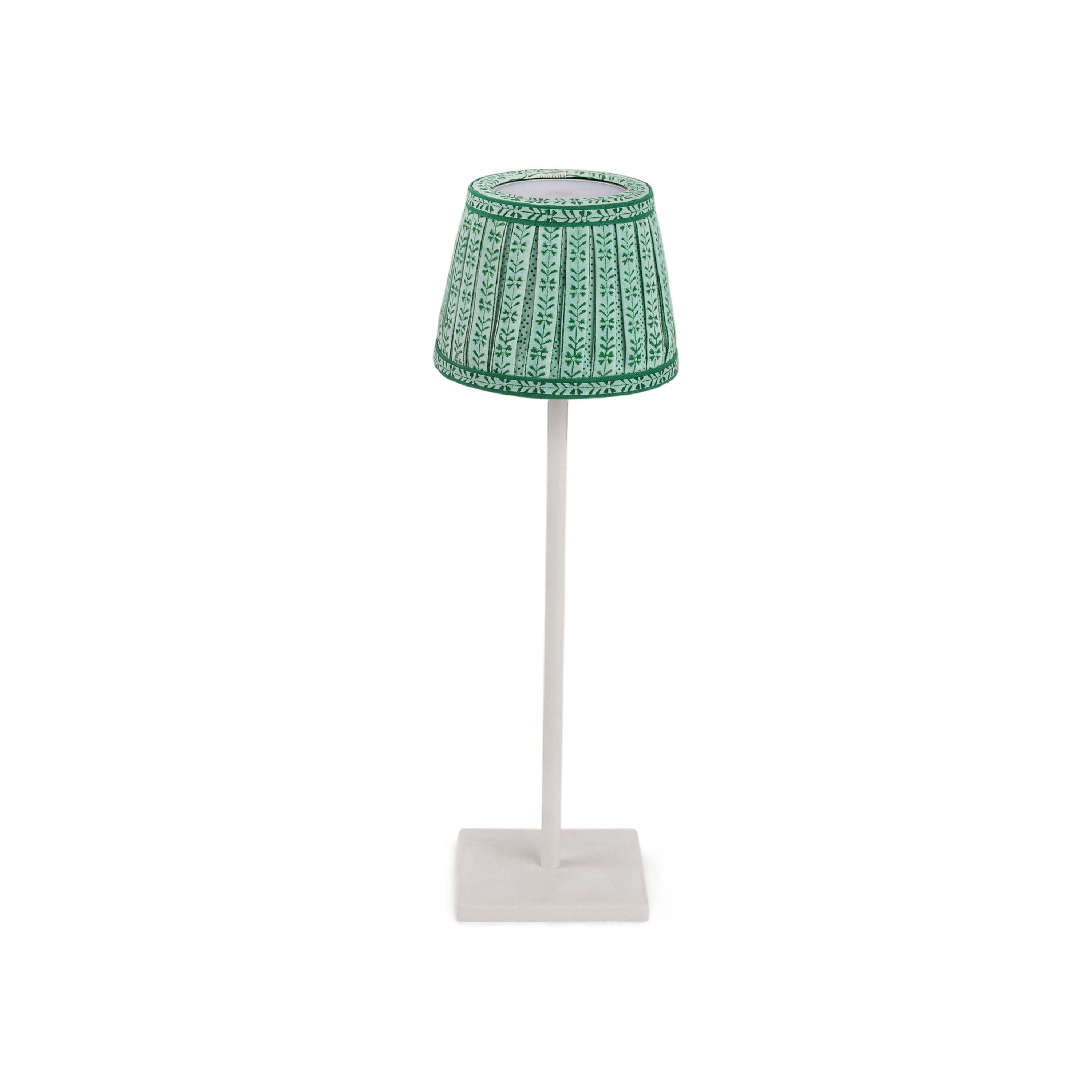 Celadon Green Floral Stripe – Hand Block Printed Lampshade Cover (3.75" H x 4.5" W x 3.5" Ø | 100% Cotton Fabric)