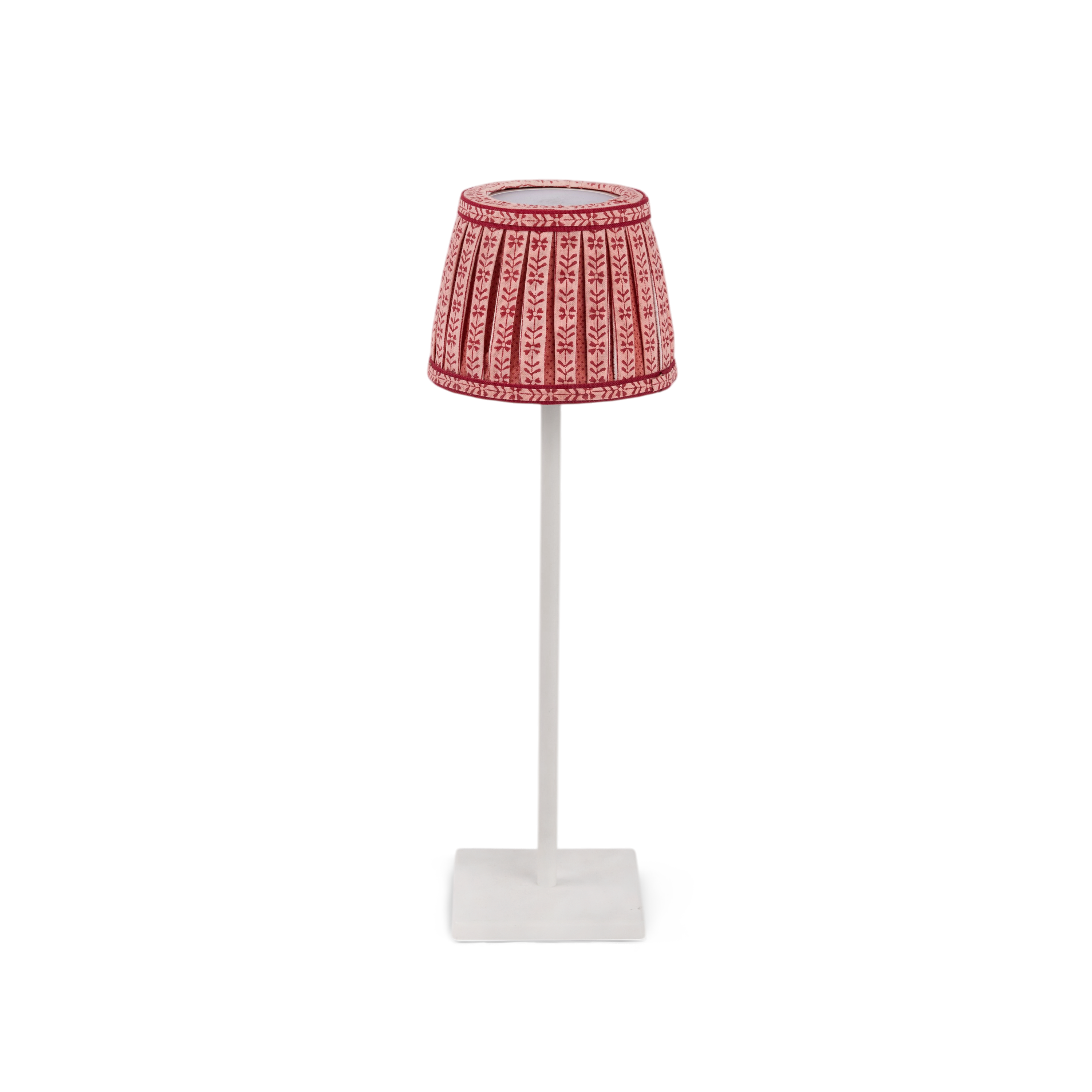 Garnet Red Floral Stripe – Hand Block Printed Lampshade Cover (3.75" H x 4.5" W x 3.5" Ø | 100% Cotton Fabric)
