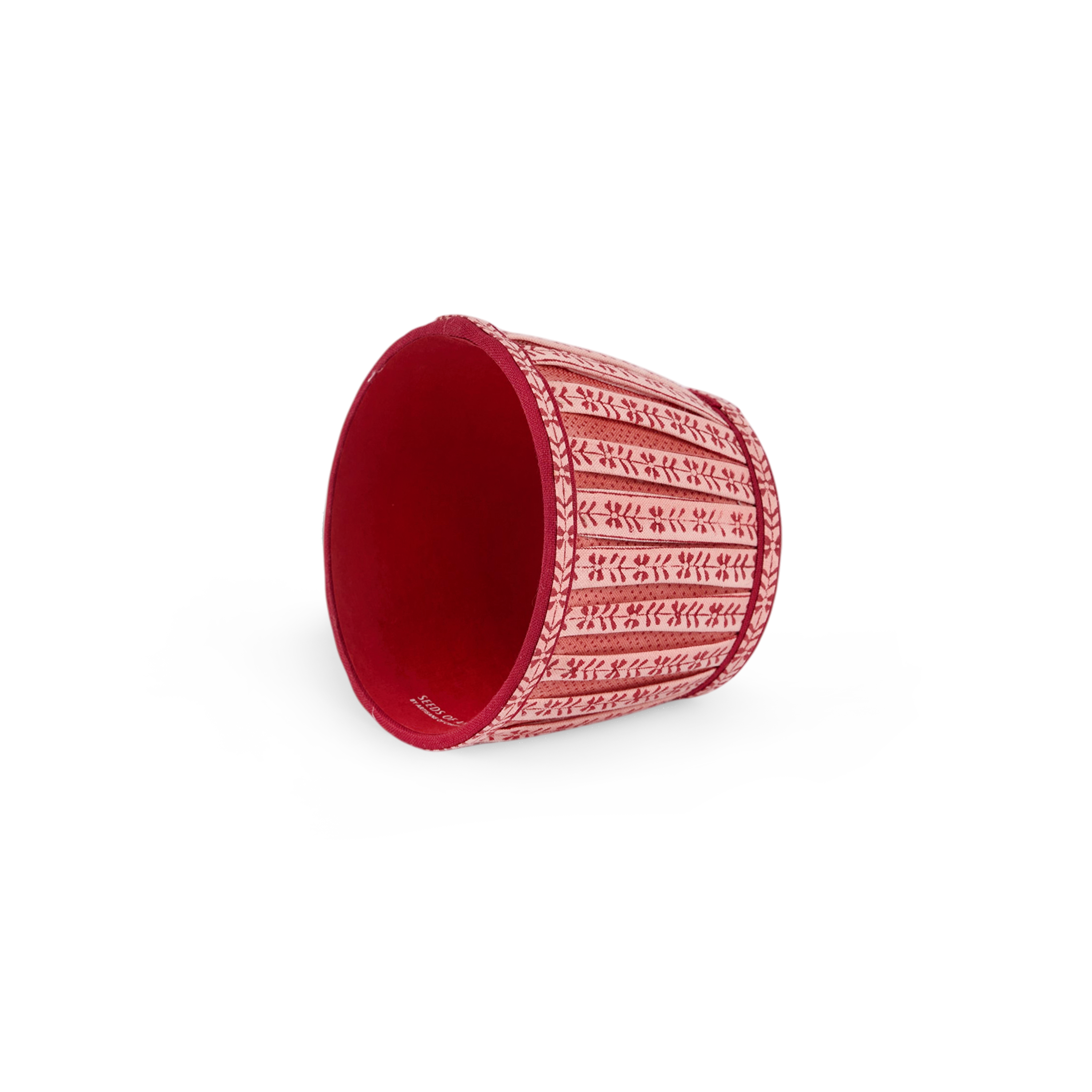 Garnet Red Floral Stripe – Hand Block Printed Lampshade Cover (3.75" H x 4.5" W x 3.5" Ø | 100% Cotton Fabric)
